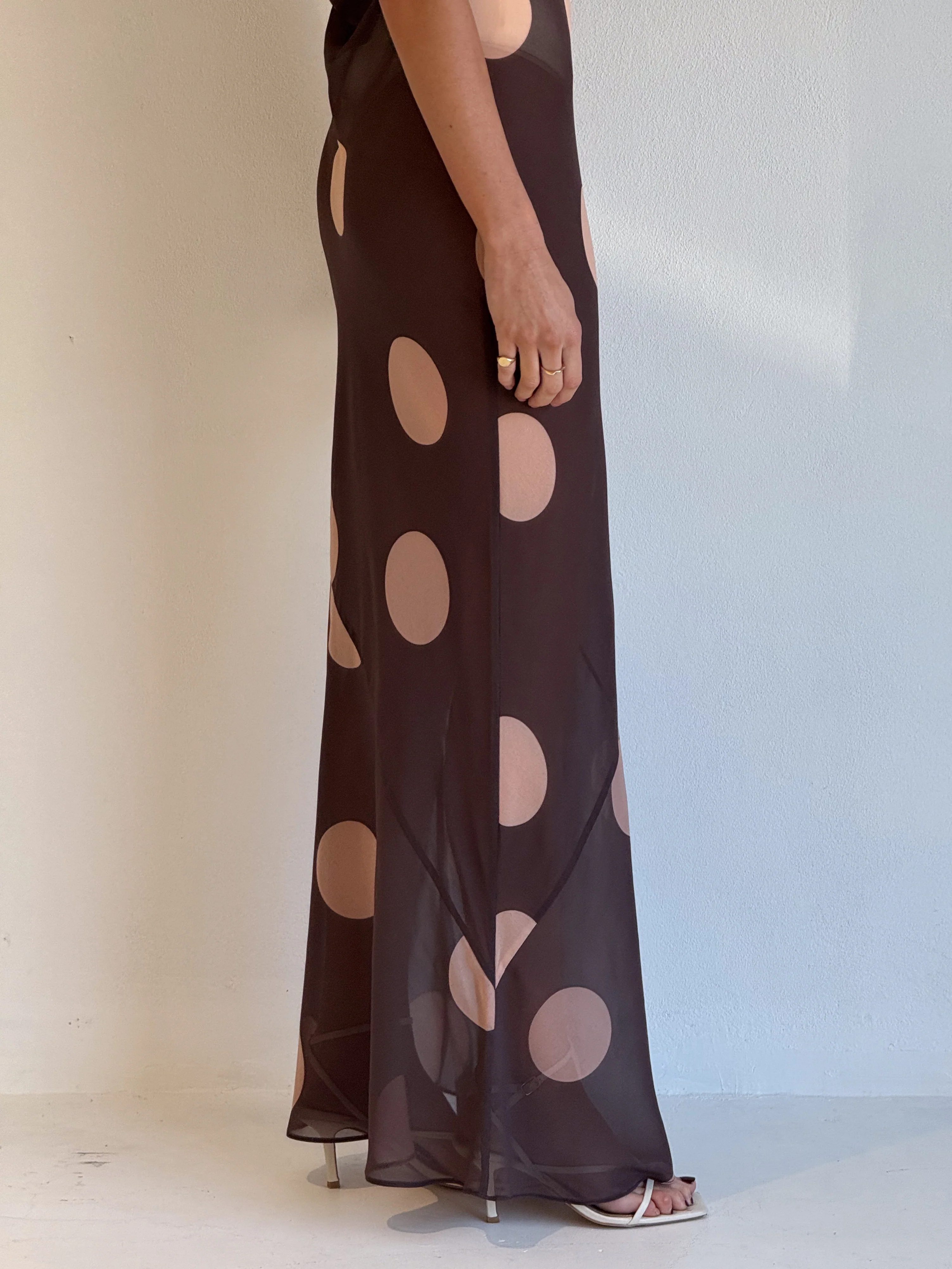 By Nicola Juno Maxi Dress in Chocolate Polka - Image 8