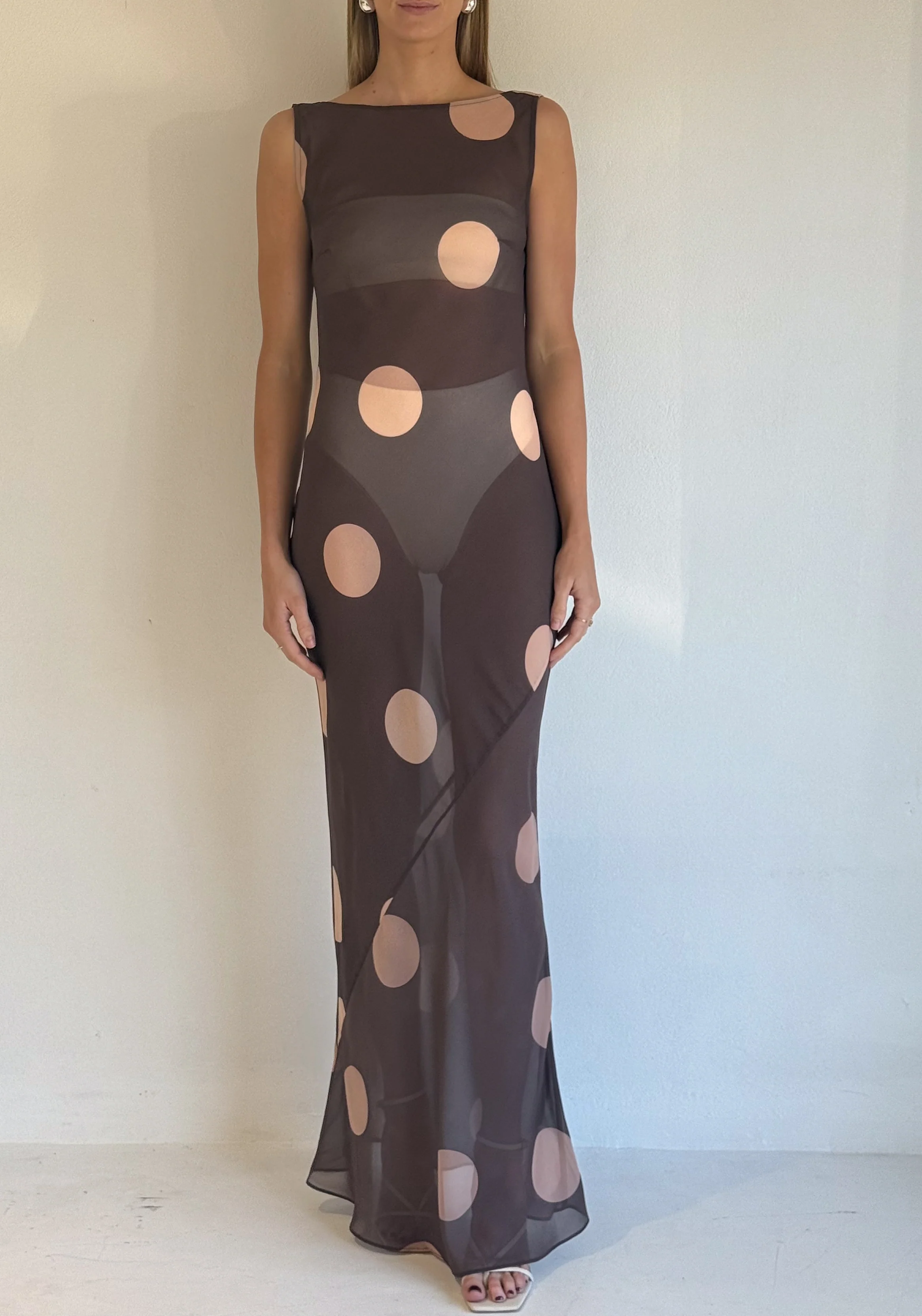 By Nicola Juno Maxi Dress in Chocolate Polka - Image 9