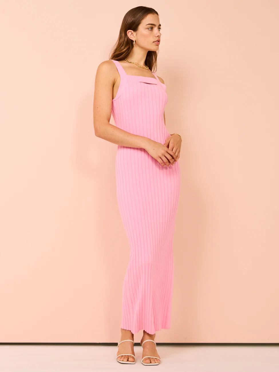 By Nicola Lucia Split Neckline Maxi Dress in Valentine Pink - Image 6