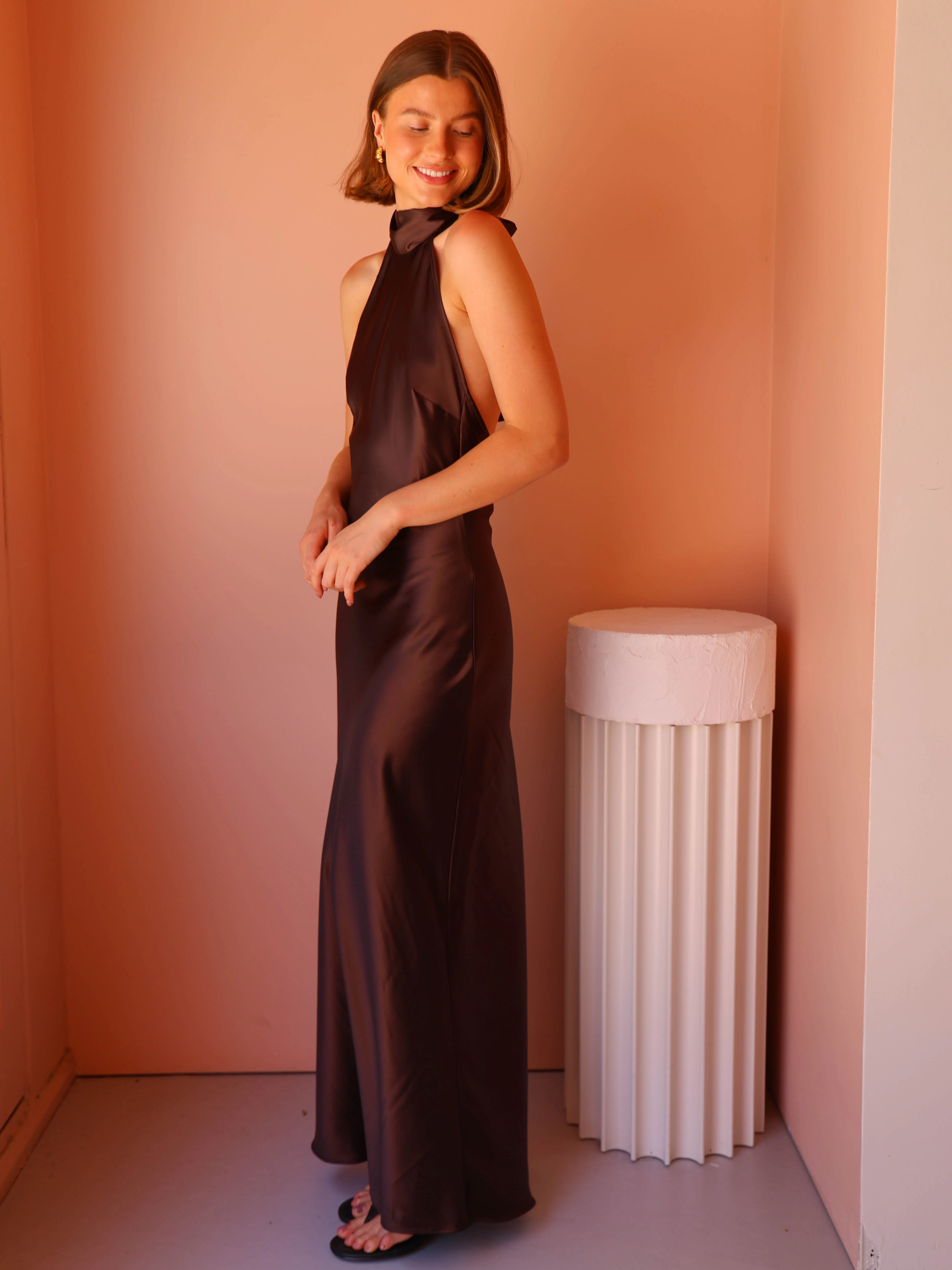 By Nicola Mia Tie Neck Dress in Chocolate - Image 11