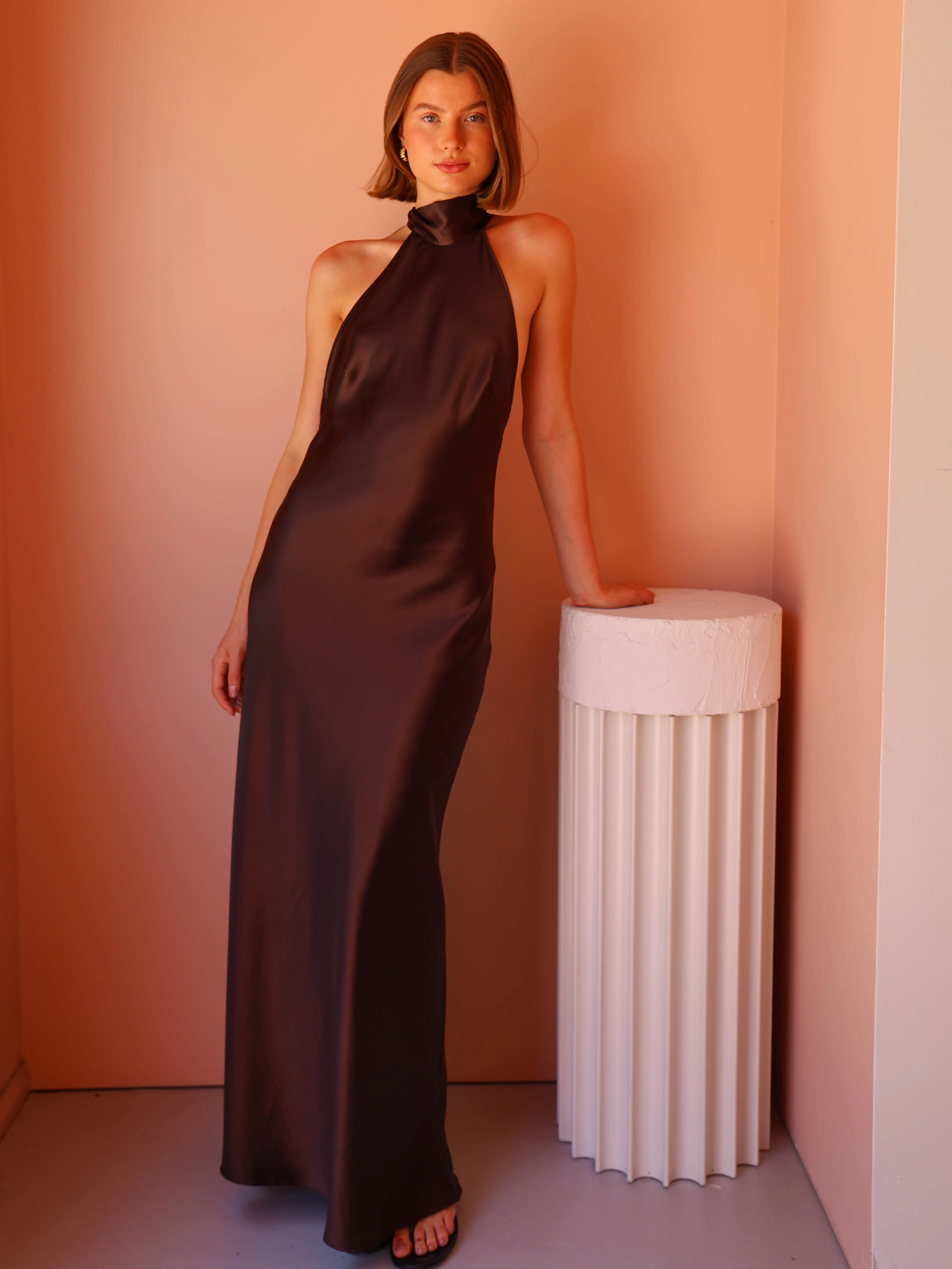 By Nicola Mia Tie Neck Dress in Chocolate - Image 7