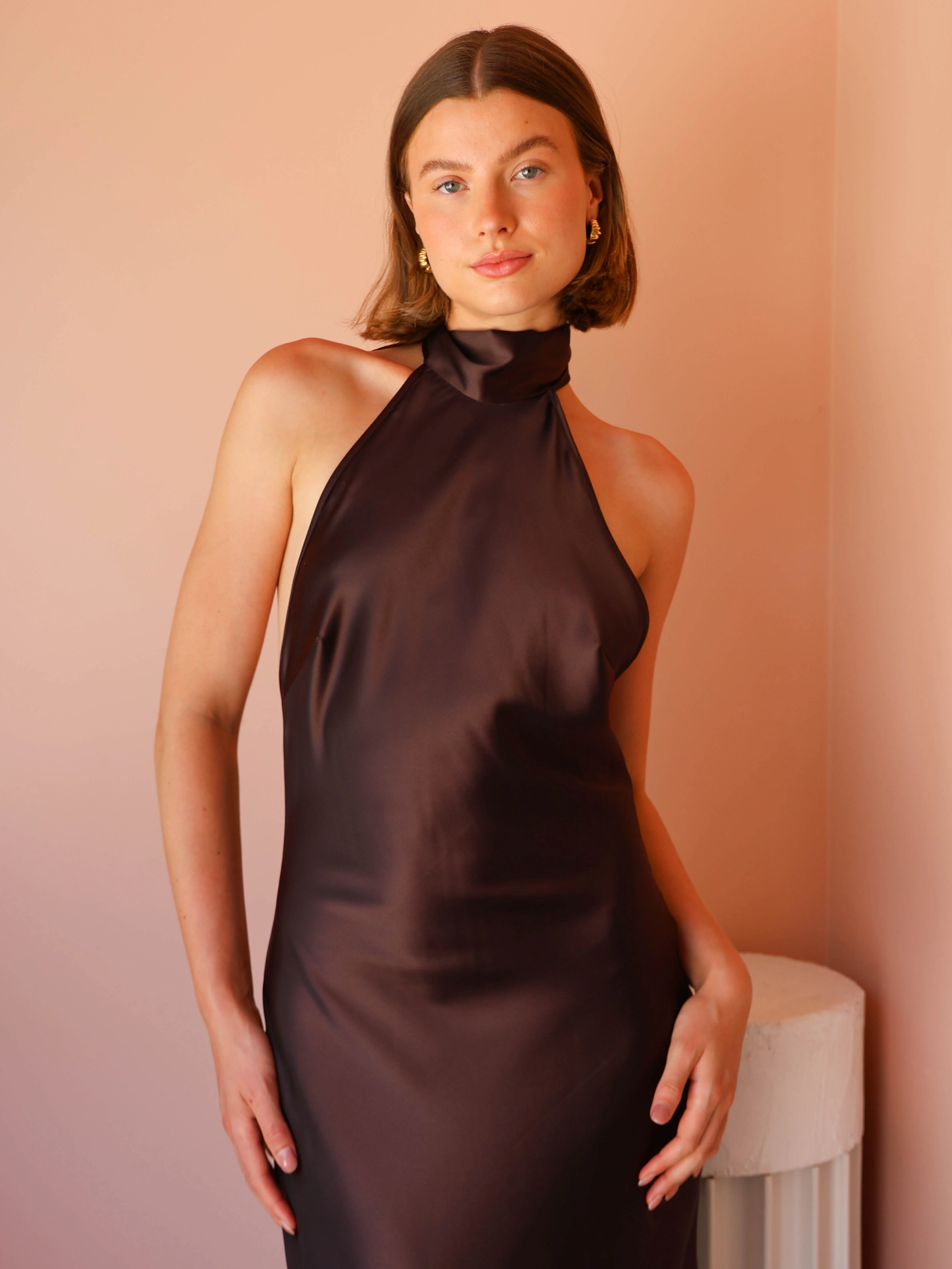 By Nicola Mia Tie Neck Dress in Chocolate - Image 8
