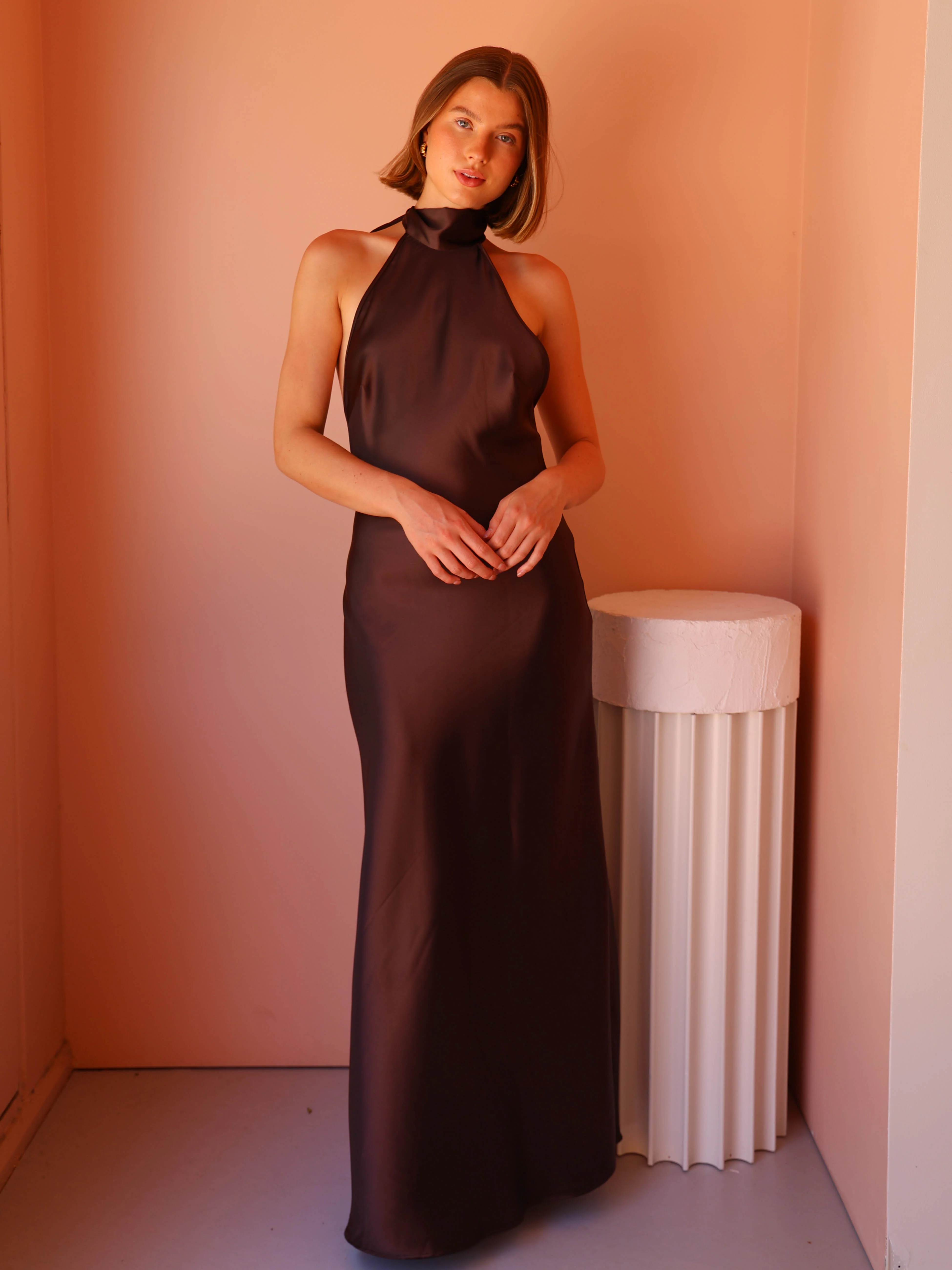 By Nicola Mia Tie Neck Dress in Chocolate - Image 9