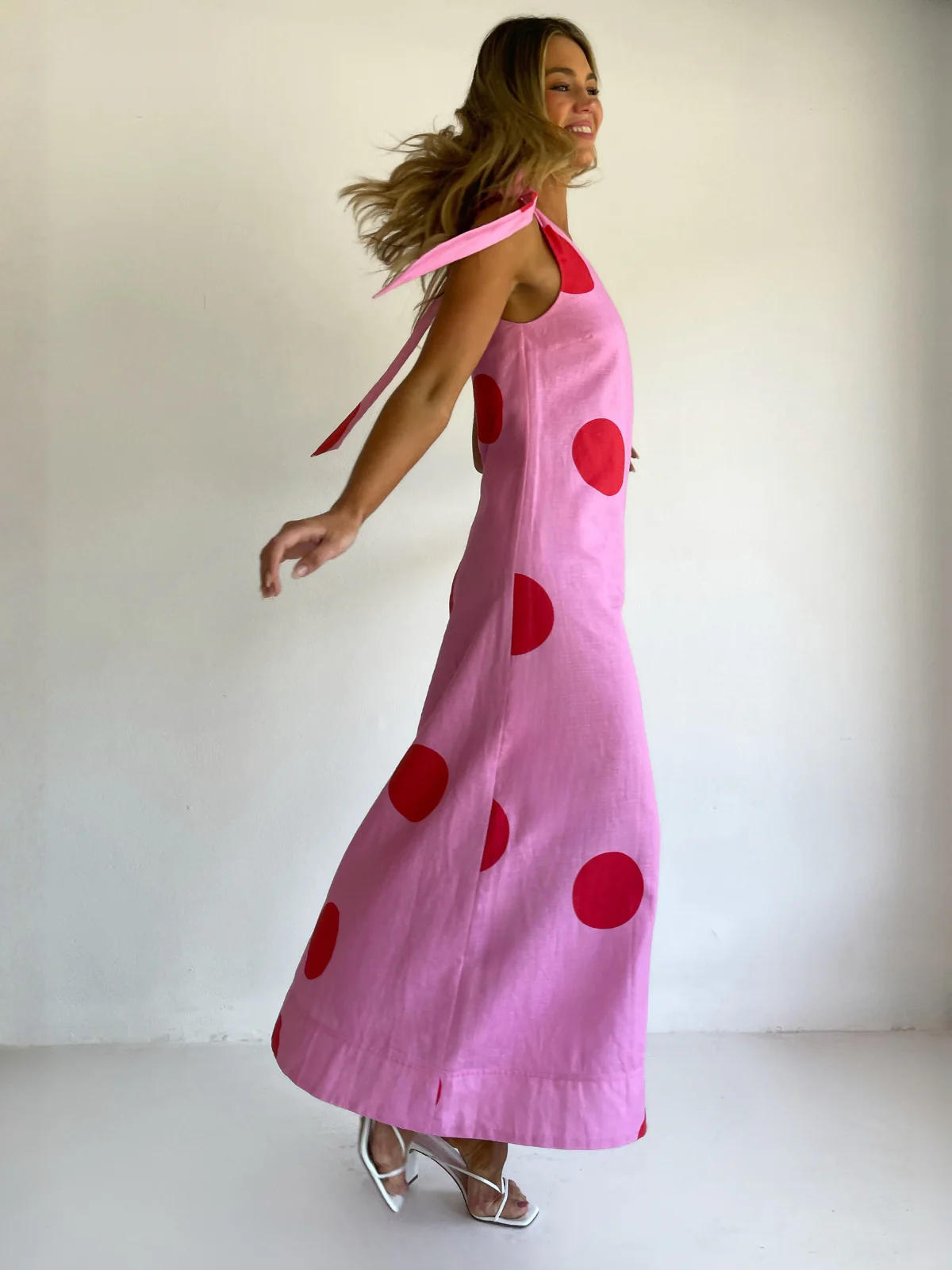 By Nicola Sorrento Maxi Dress in Pink/Red Polka - Image 10