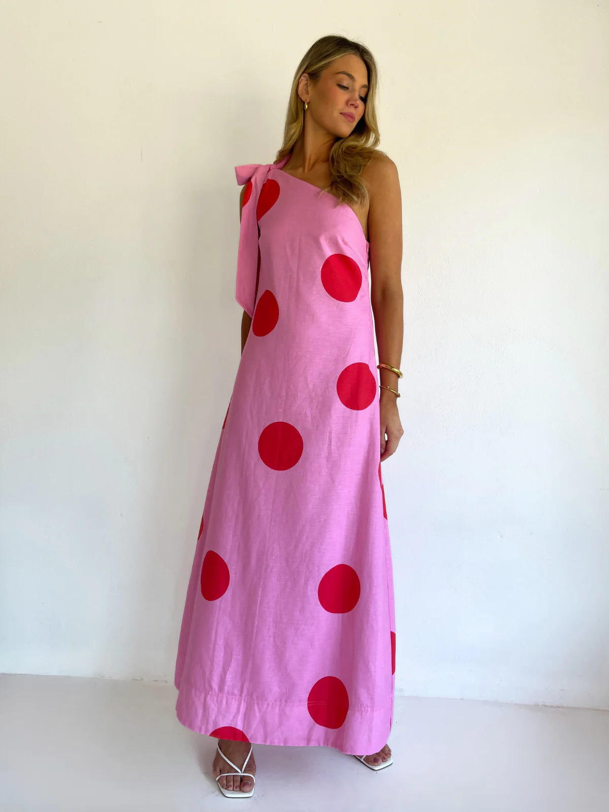 By Nicola Sorrento Maxi Dress in Pink/Red Polka - Image 3