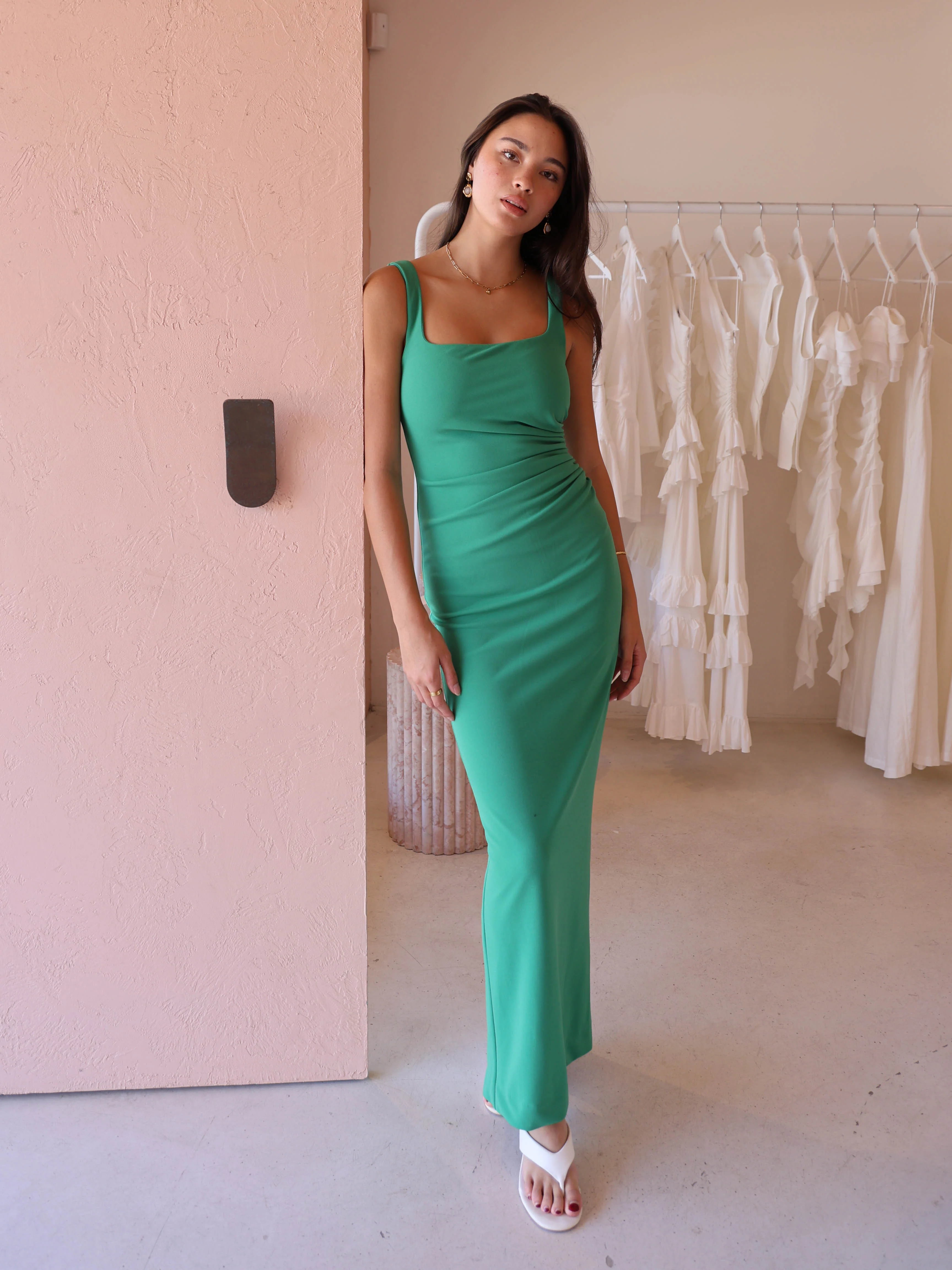 By Nicola Theo Squareneck Dress in Verde - Image 3