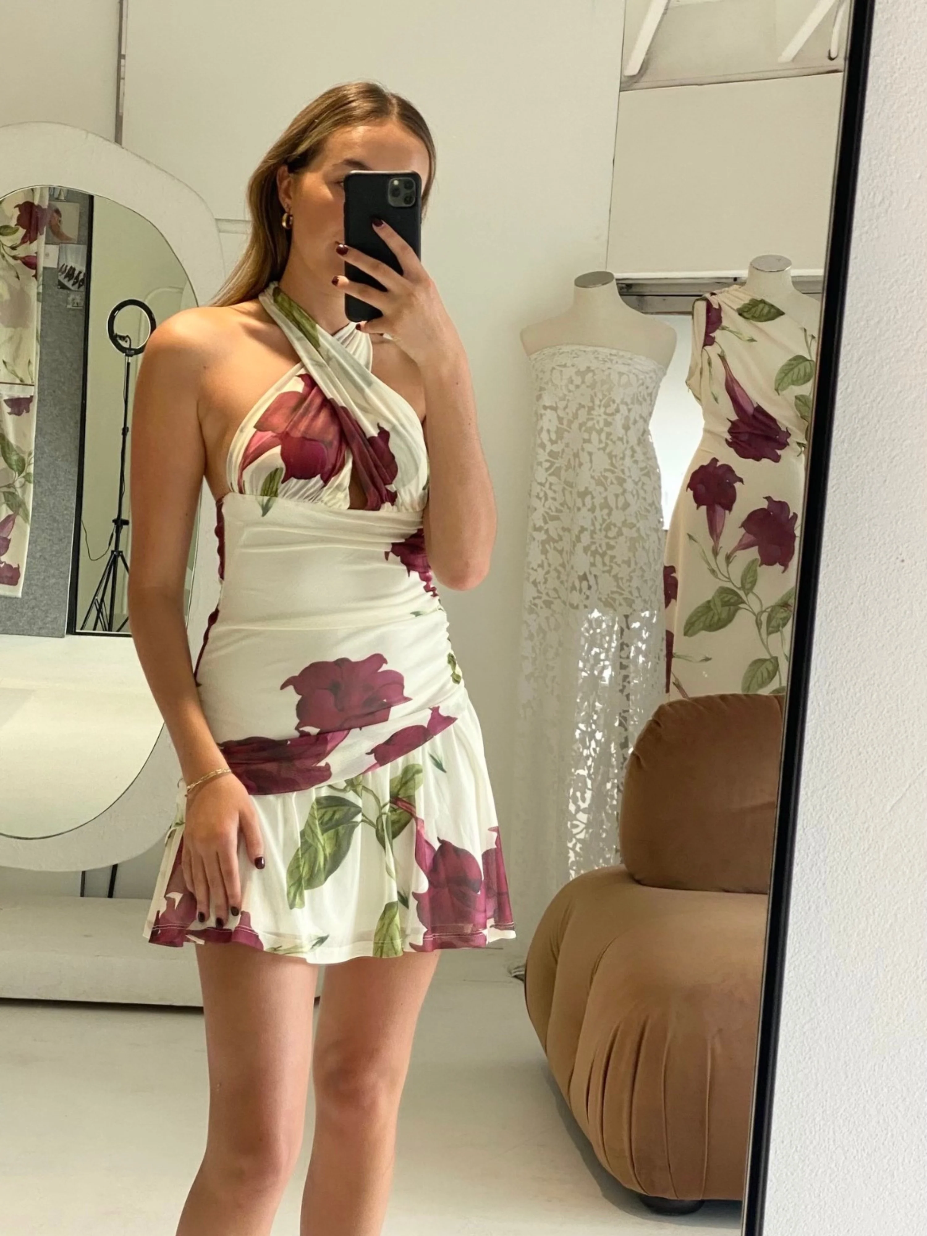 By Nicola Violette Mini Dress in Bordeaux Floral - Image 9