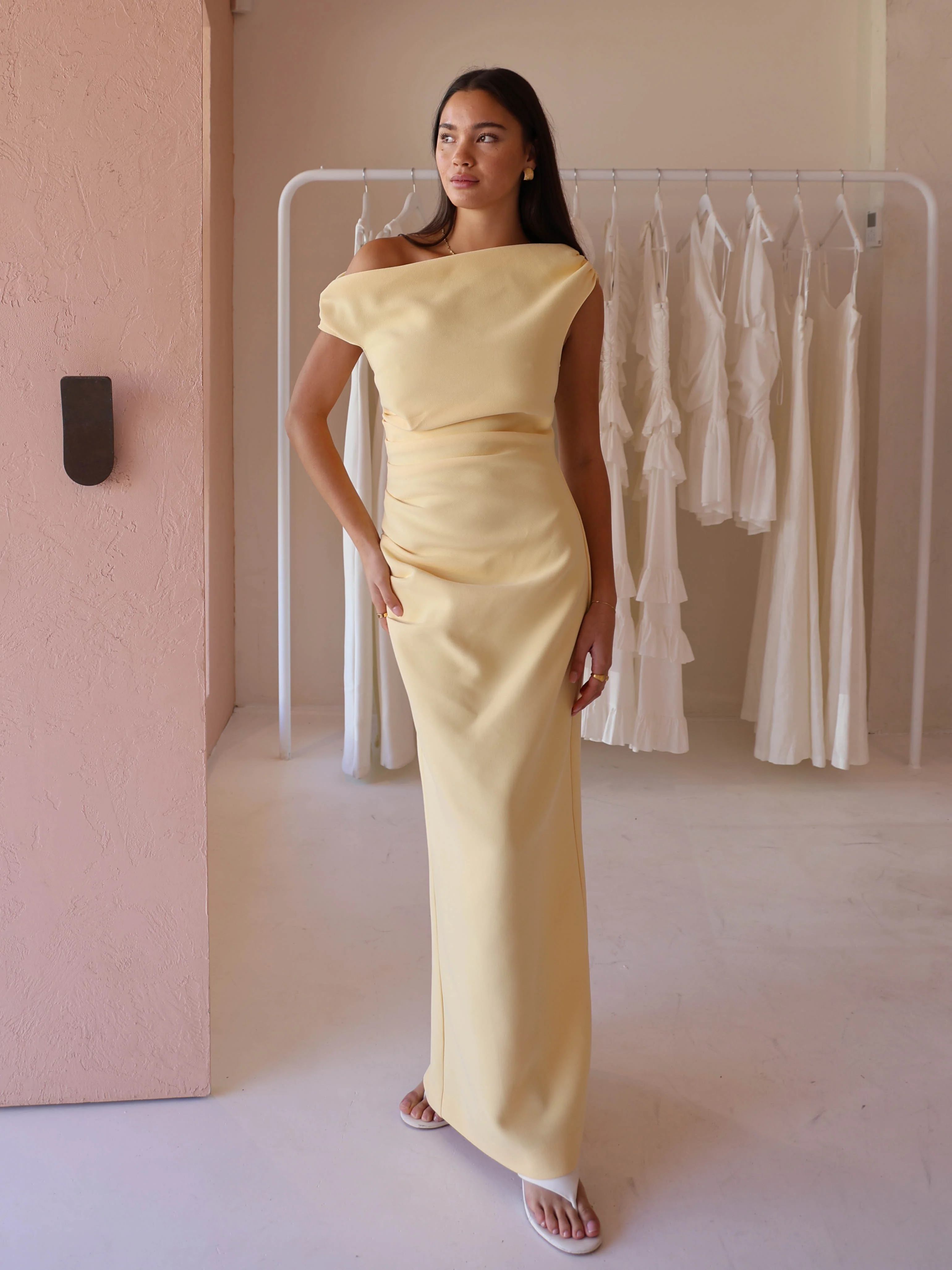 By Nicola Vivian Crepe Maxi Dress in Lemon