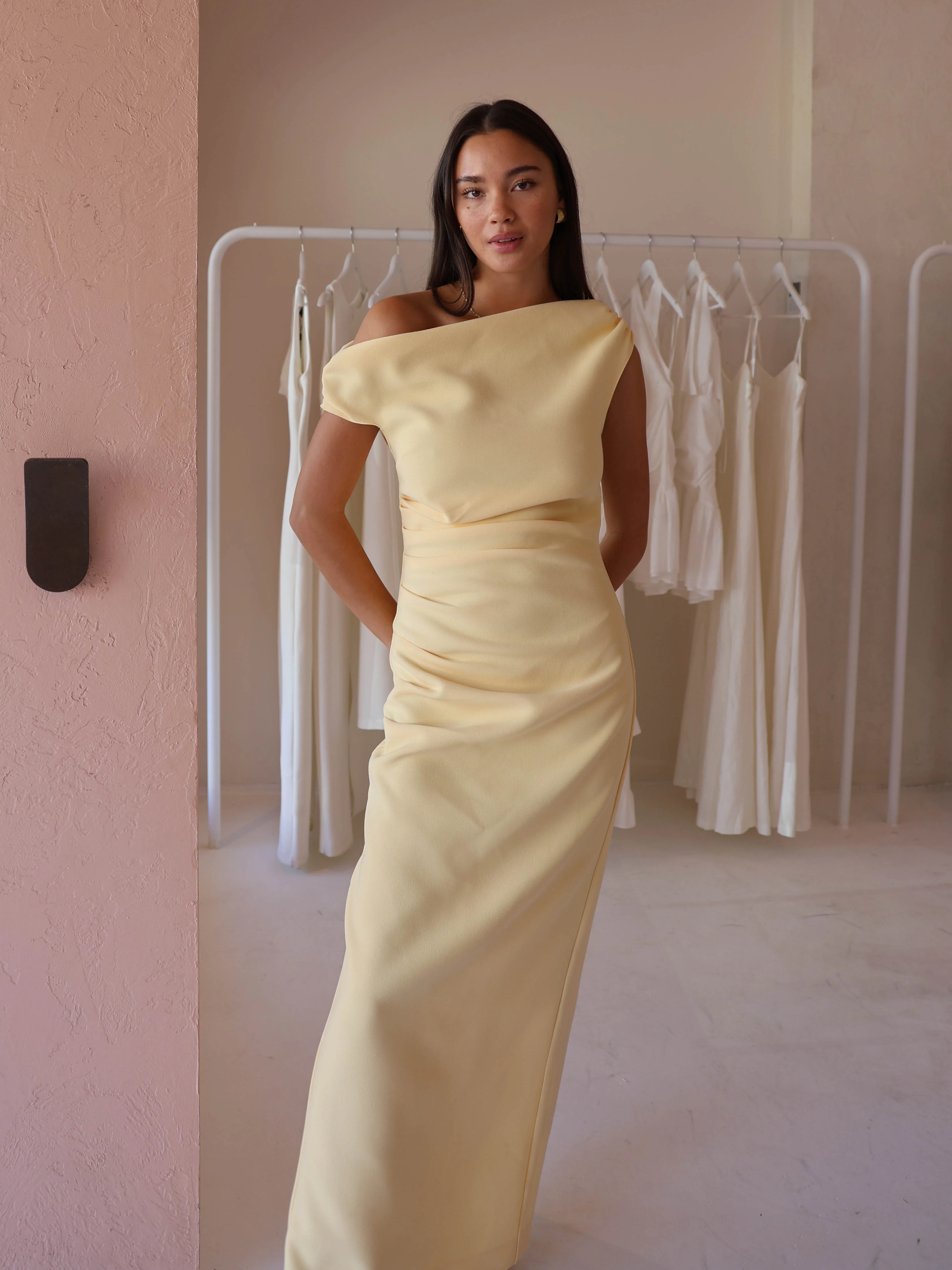 By Nicola Vivian Crepe Maxi Dress in Lemon - Image 3