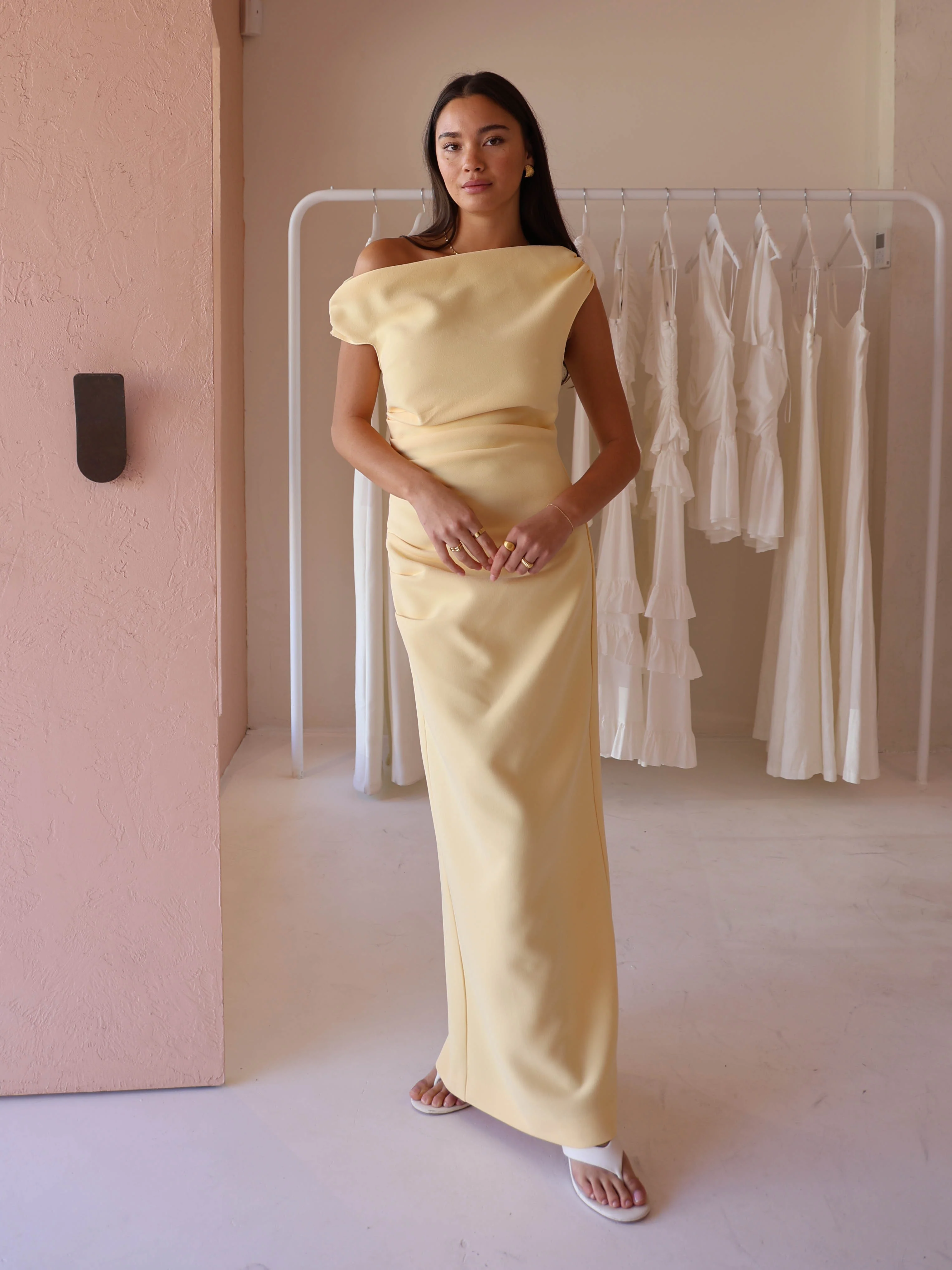 By Nicola Vivian Crepe Maxi Dress in Lemon - Image 4