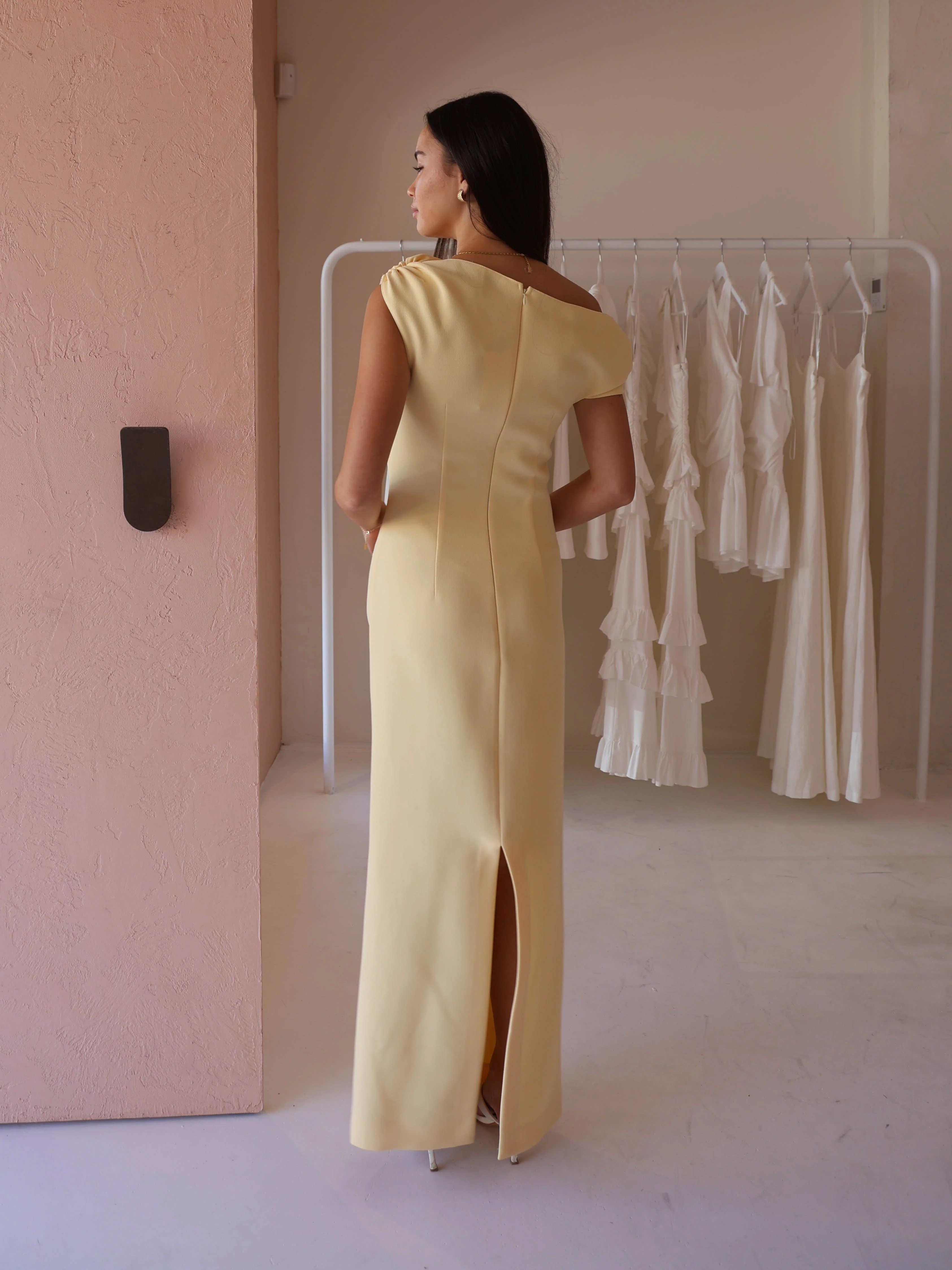 By Nicola Vivian Crepe Maxi Dress in Lemon - Image 5