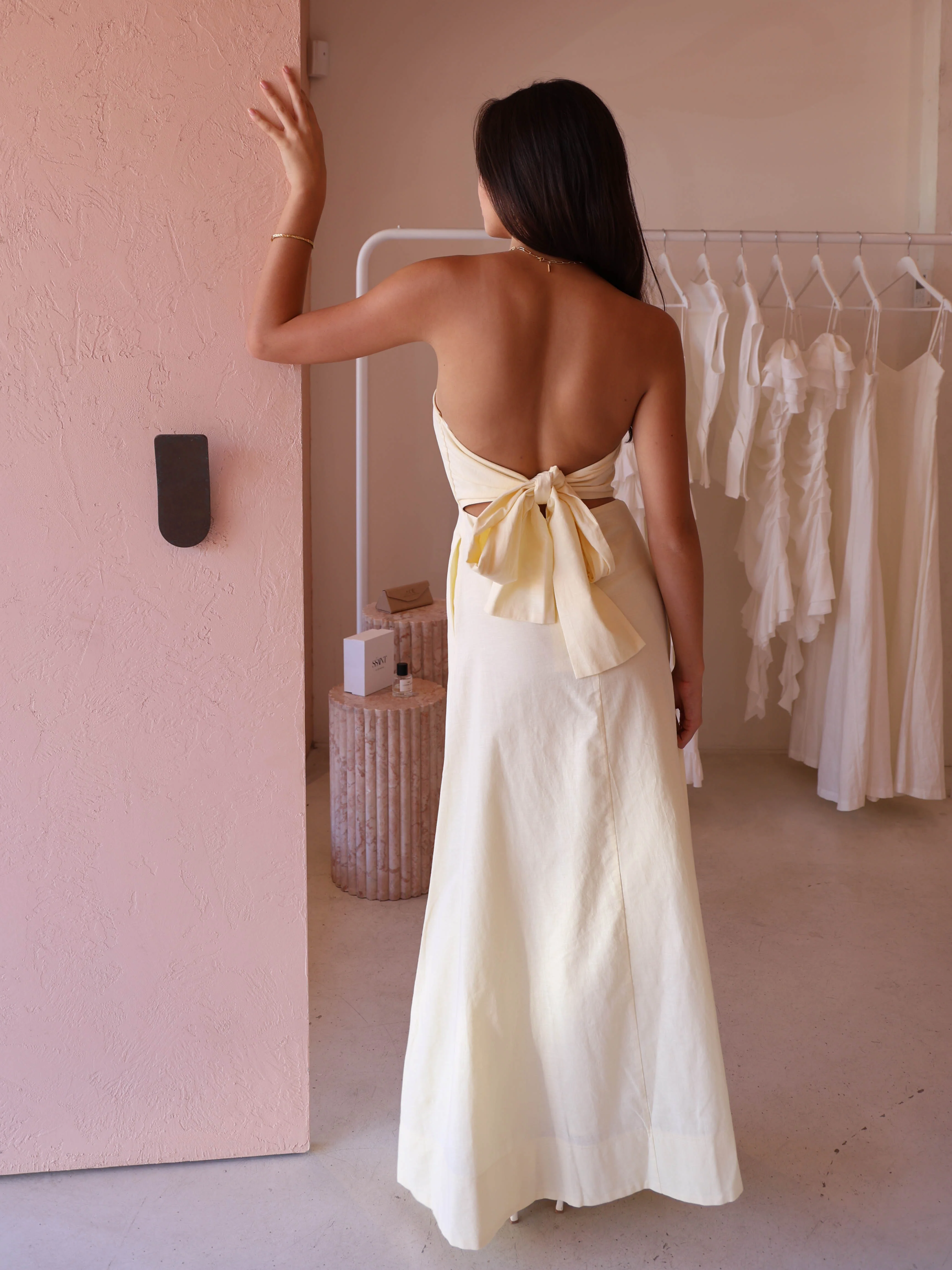 By Nicola Wavy Strapless Maxi Dress in Lemon - Image 4