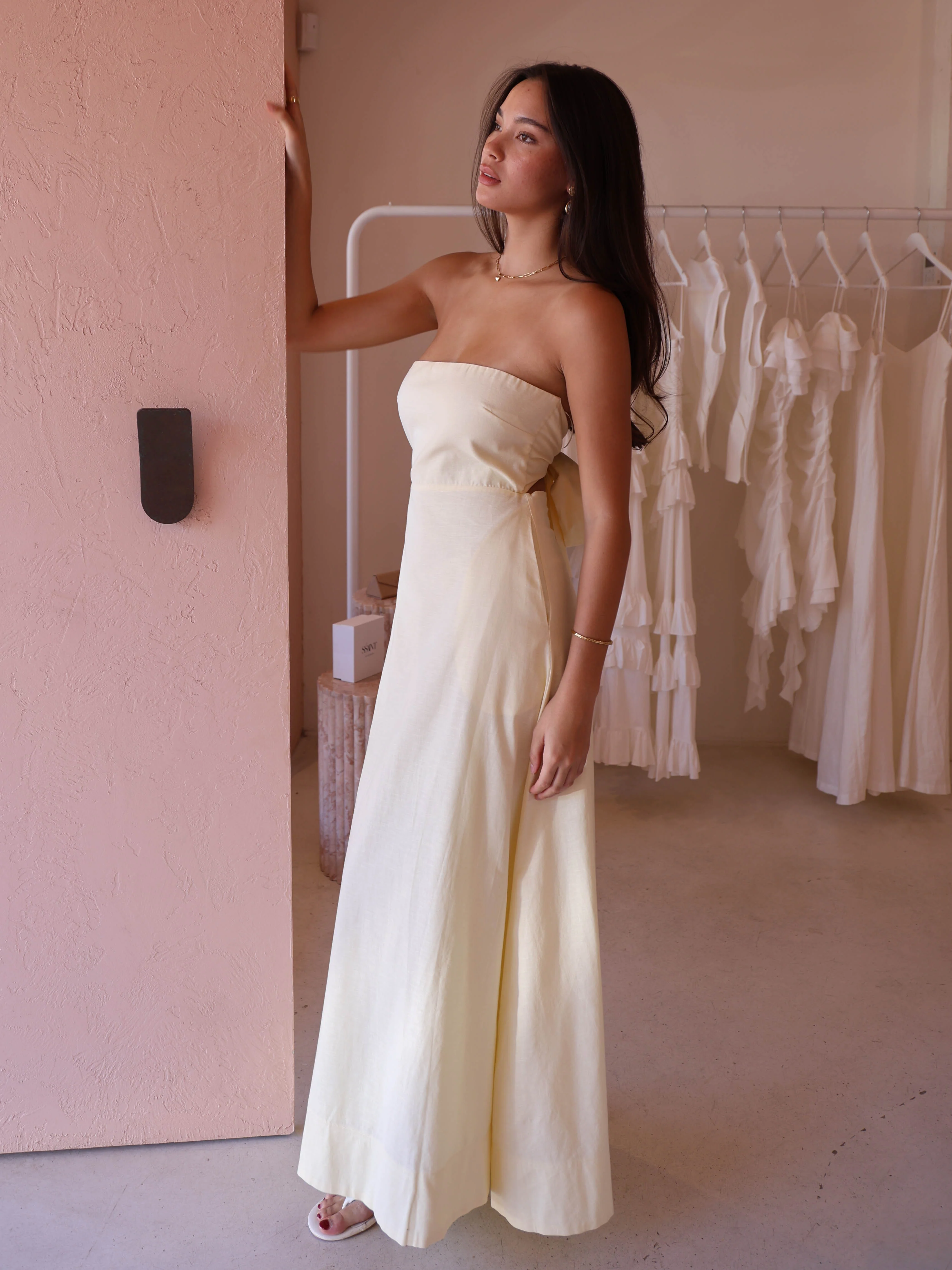 By Nicola Wavy Strapless Maxi Dress in Lemon - Image 7