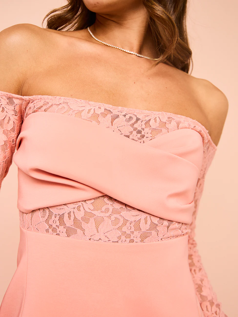 Issy Draped Lace Mini Dress in Pink - Image 3