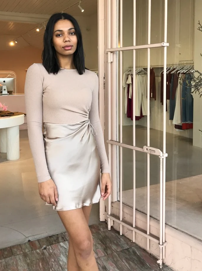 Issy Forget Me Not Dress in Latte - Image 4