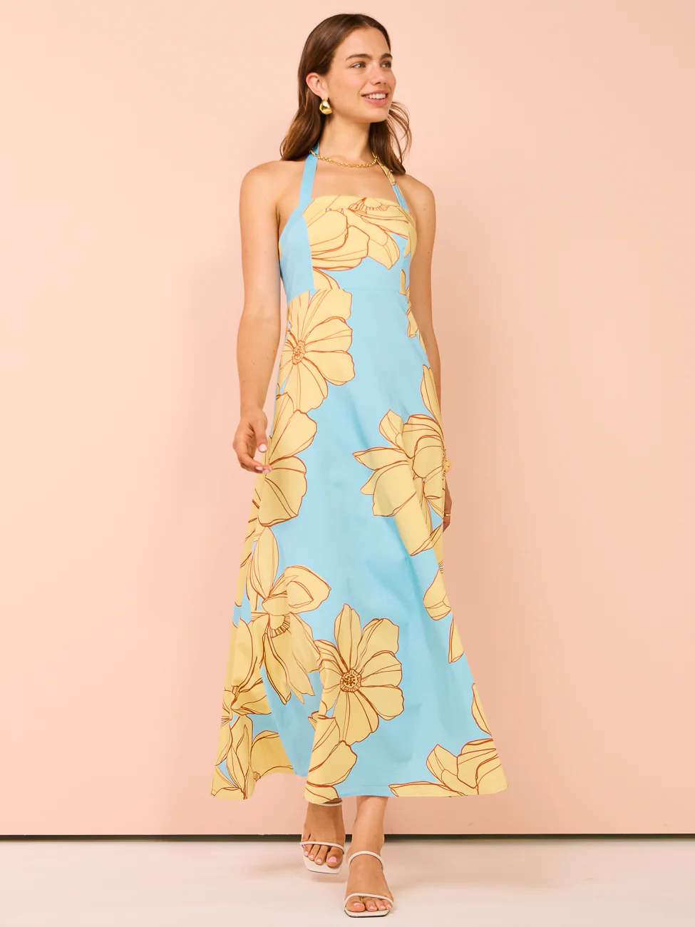Issy Halter A-Line Dress in Summer Print - Image 9