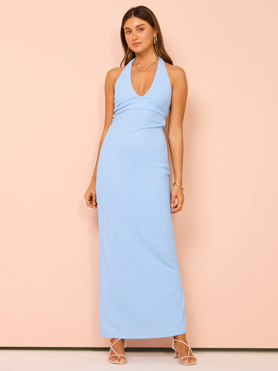 Issy Halter Midi Dress with Split in Blue