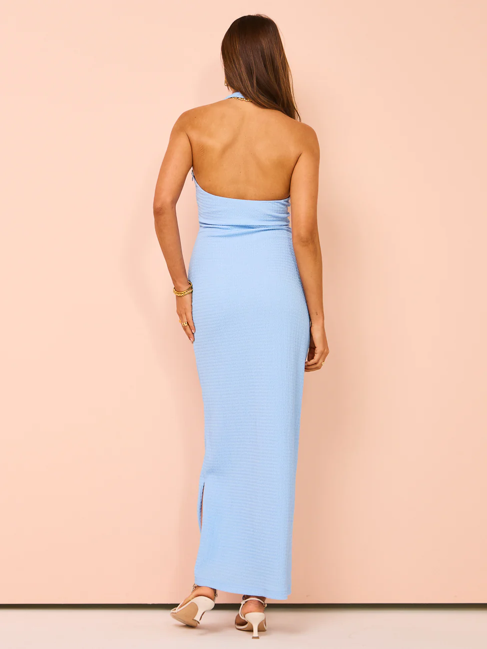 Issy Halter Midi Dress with Split in Blue - Image 11