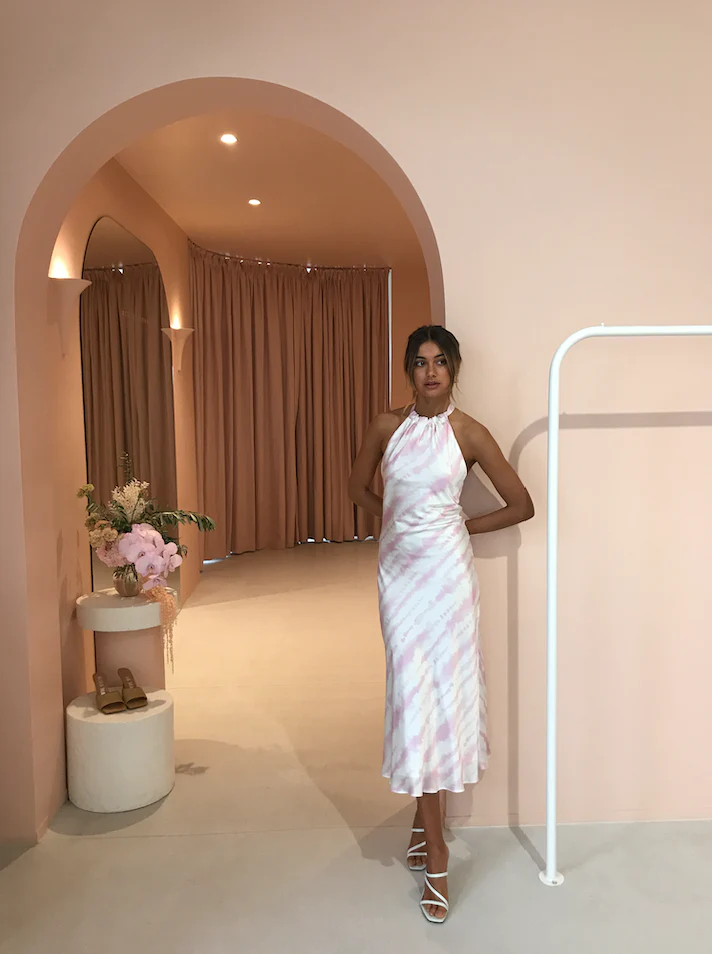 Issy Lemonade Midi Dress in Pink Tie Dye