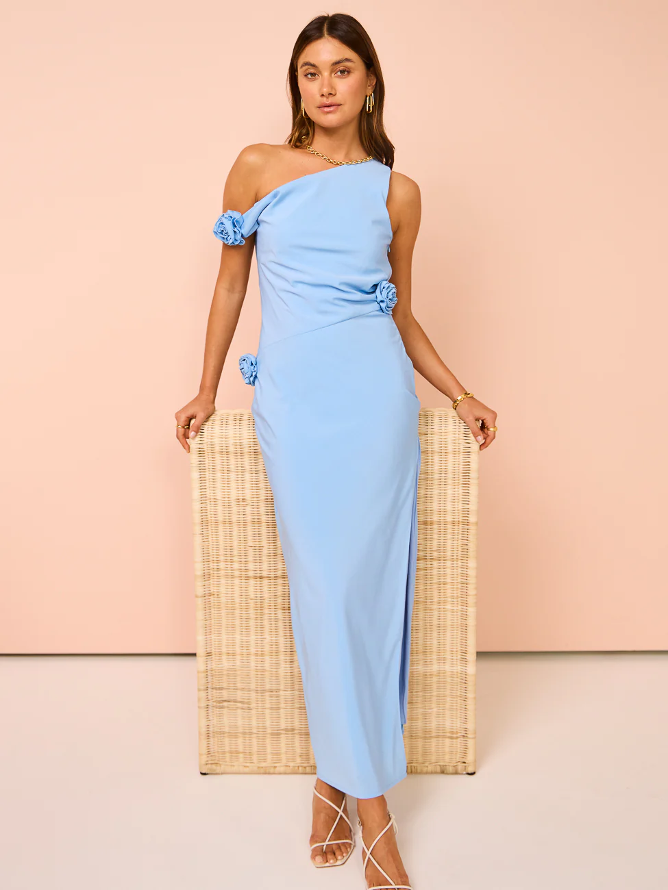 Issy Off Shoulder Flower Maxi Dress in Blue - Image 14