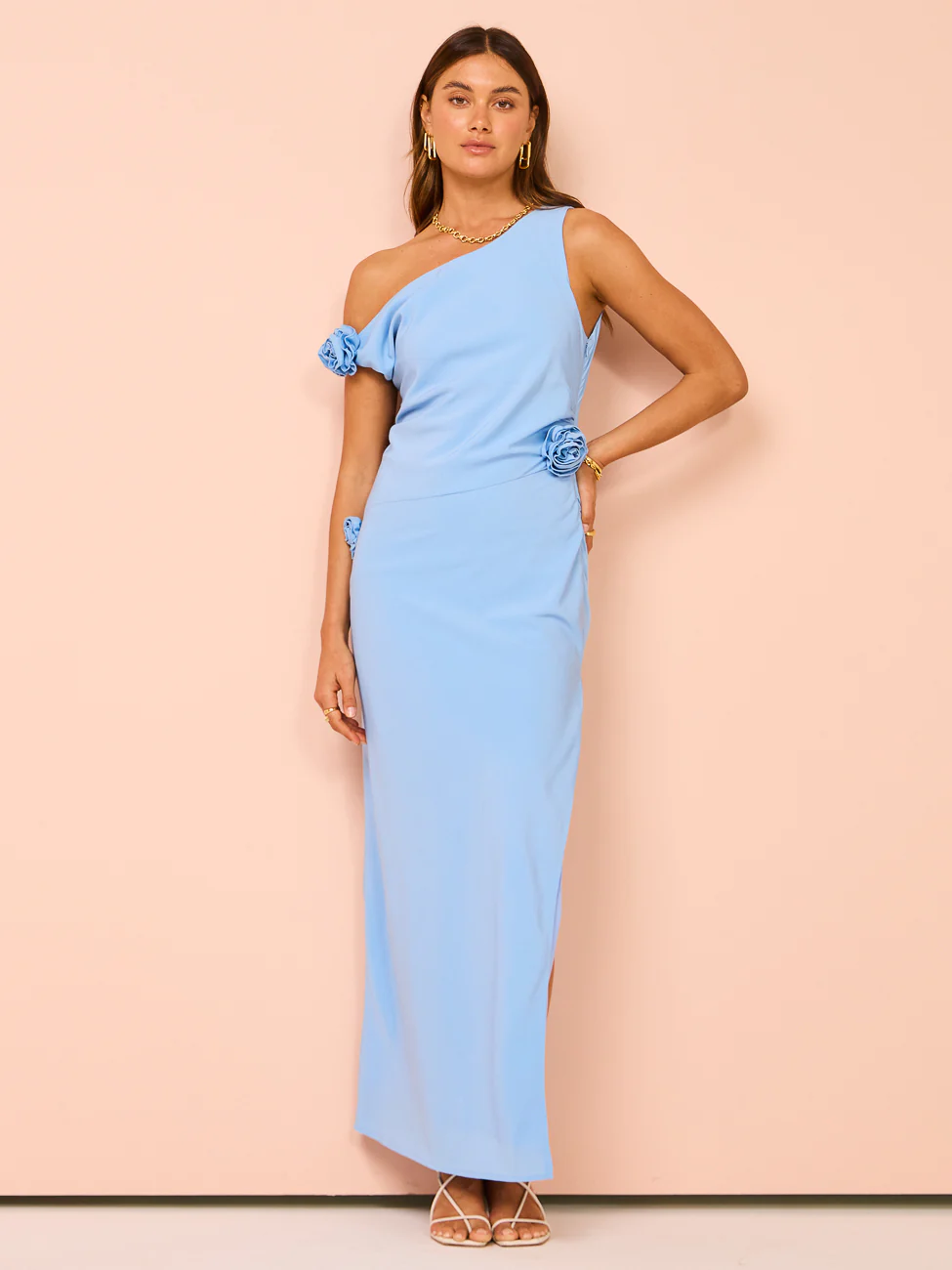 Issy Off Shoulder Flower Maxi Dress in Blue - Image 4