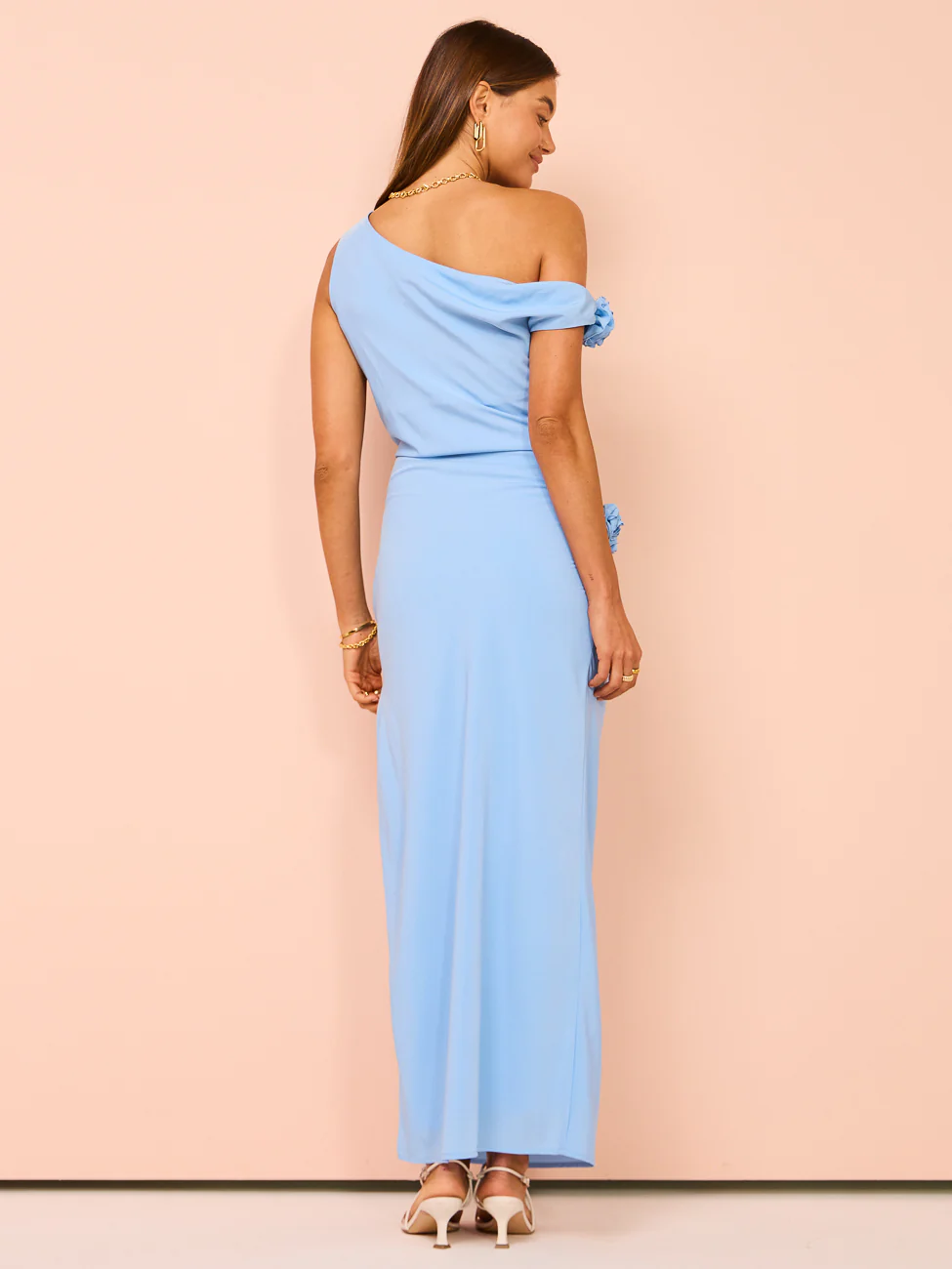 Issy Off Shoulder Flower Maxi Dress in Blue - Image 5