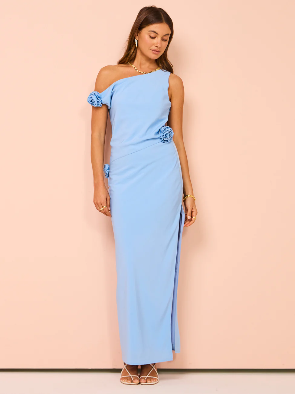 Issy Off Shoulder Flower Maxi Dress in Blue - Image 7