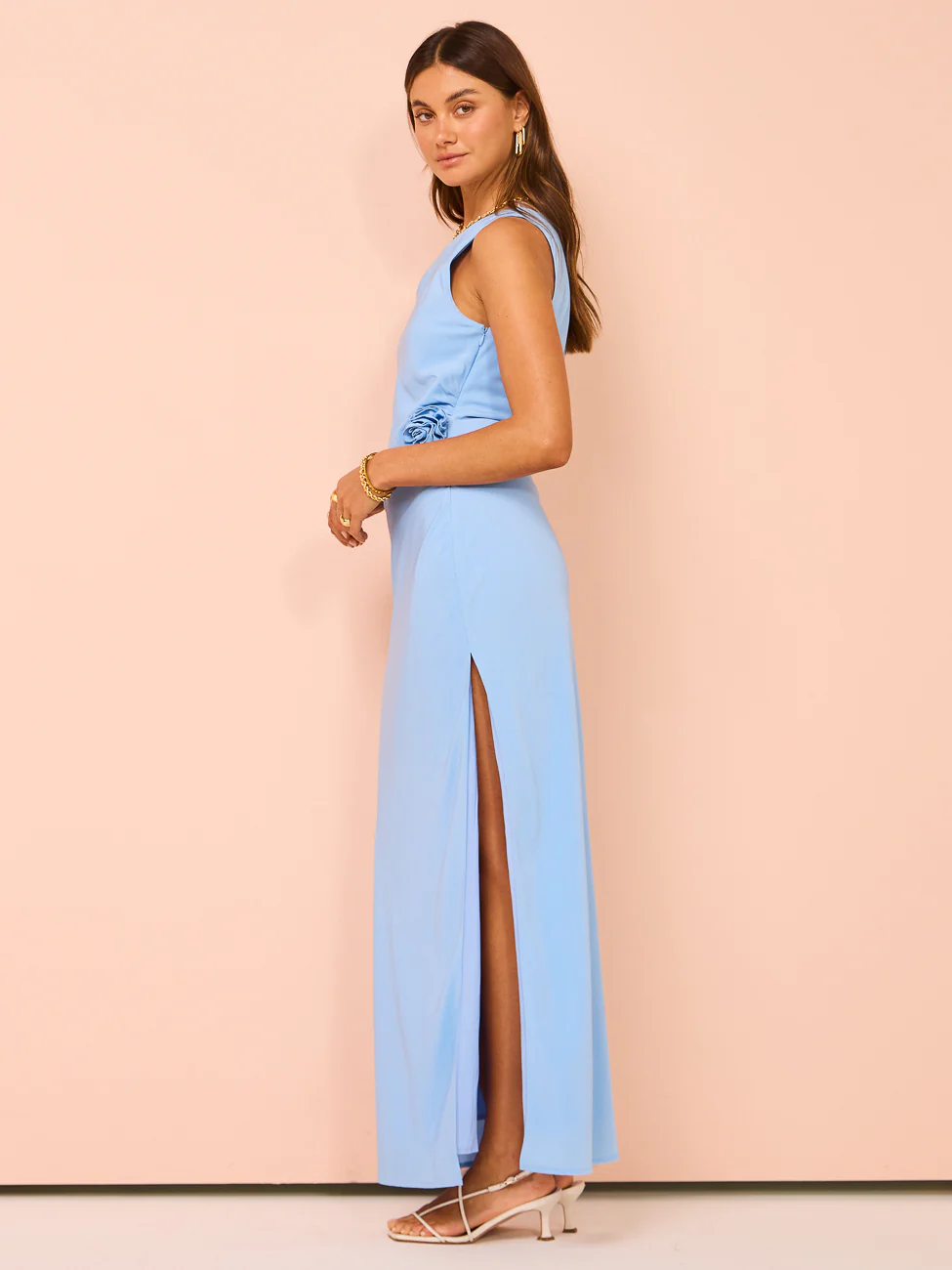 Issy Off Shoulder Flower Maxi Dress in Blue - Image 9