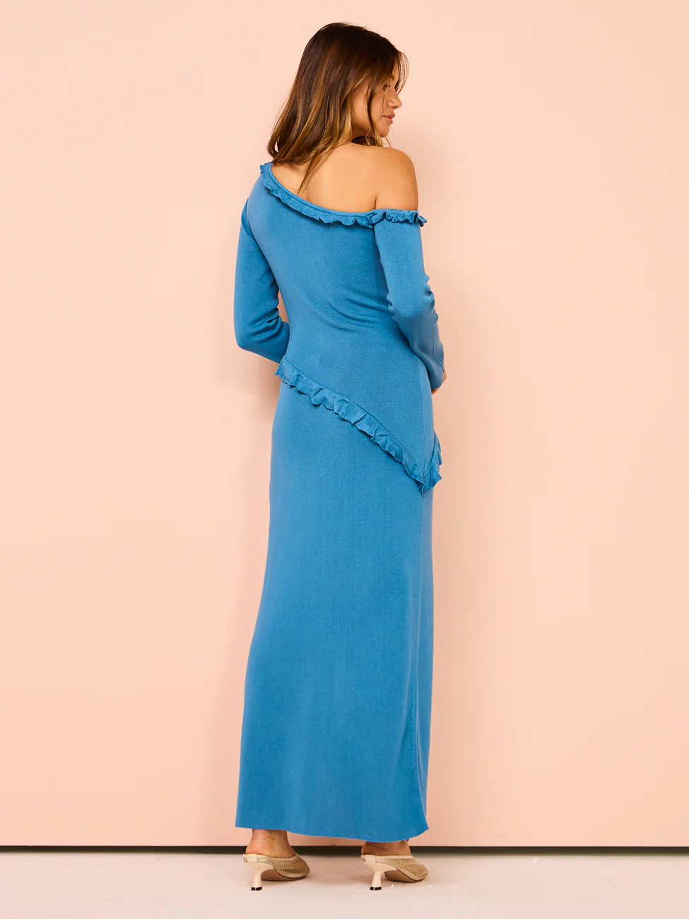 Issy Off Shoulder Ruffle Maxi Dress in Blue - Image 5