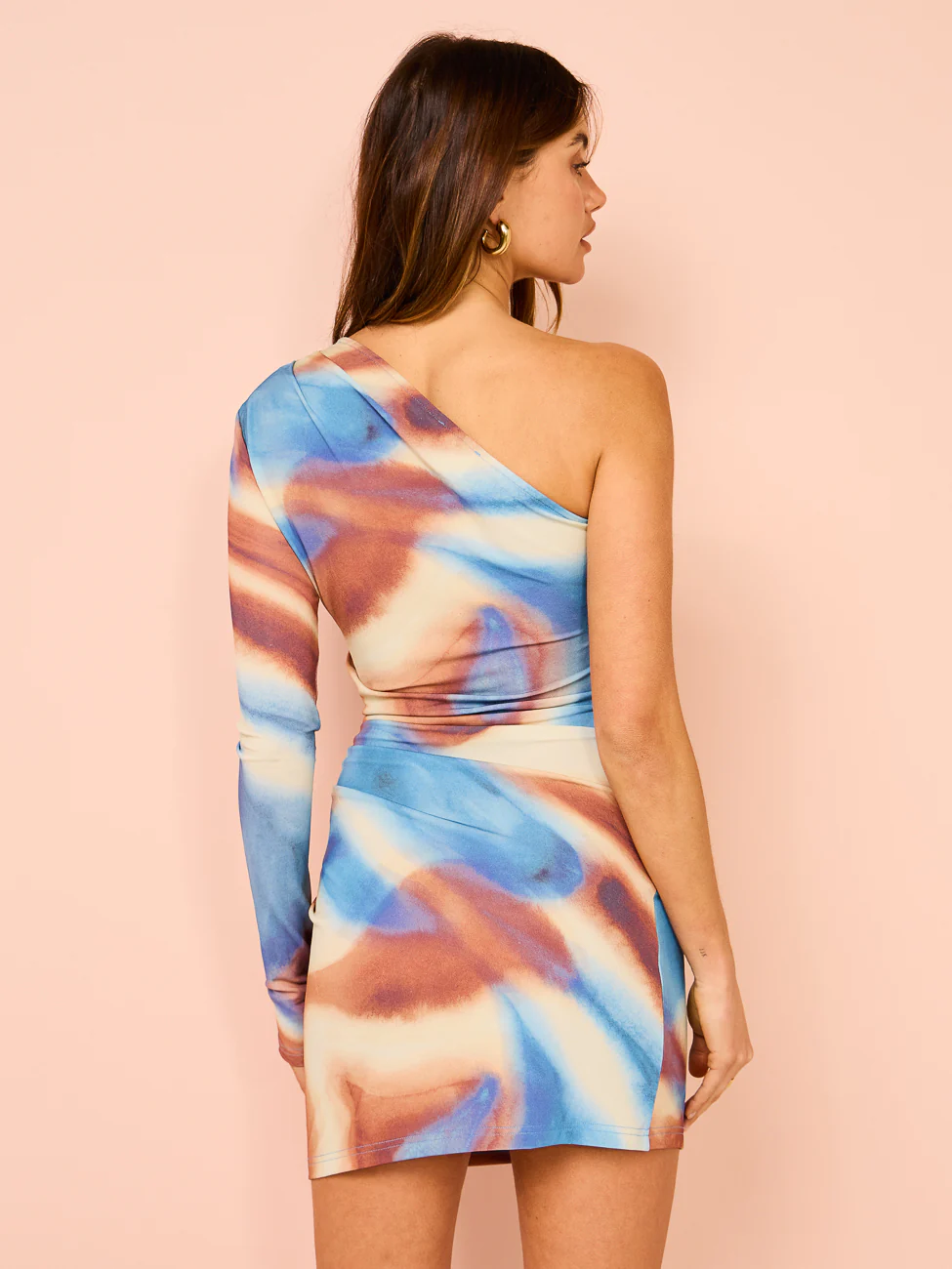 Issy One Shoulder Mini Dress in Blue Marble - Image 12