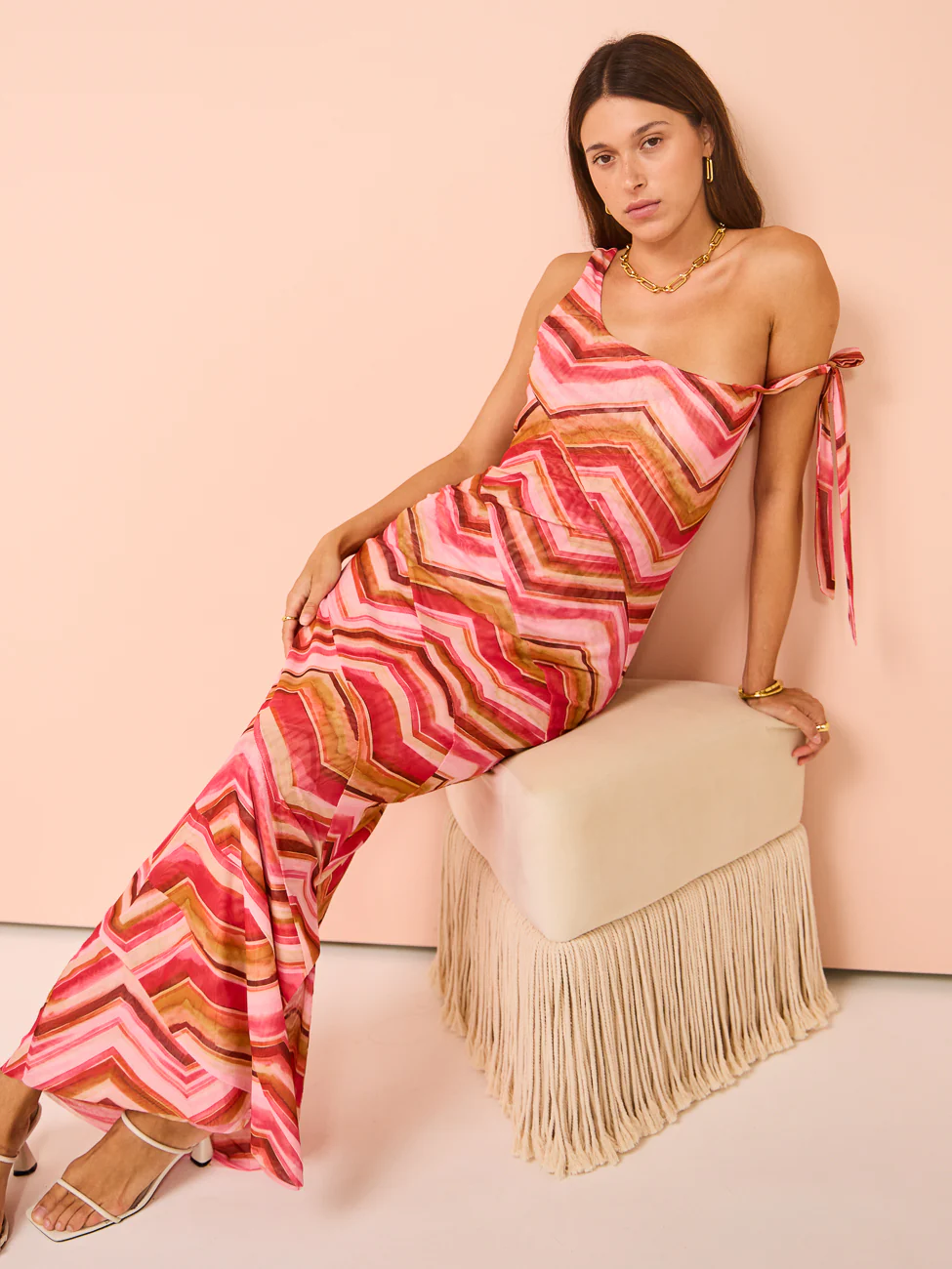 Issy Panelled Maxi Dress in Chevron Print - Image 11
