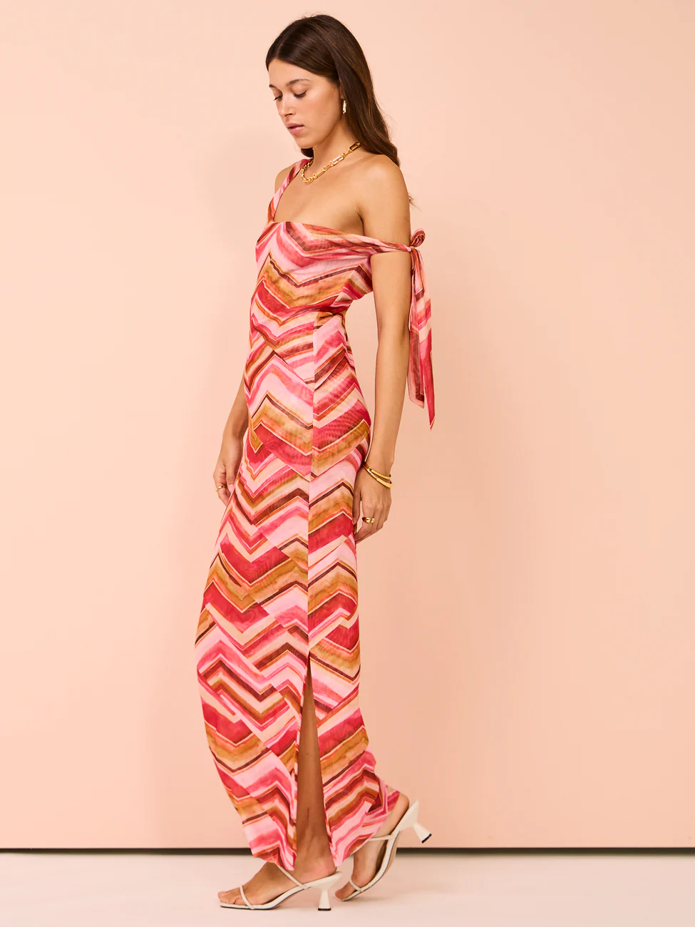 Issy Panelled Maxi Dress in Chevron Print - Image 8