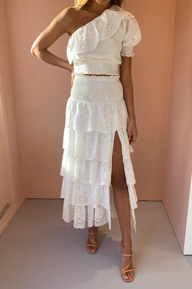 Issy Portrait Skirt in White Eyelet - Image 2
