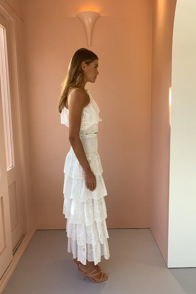 Issy Portrait Skirt in White Eyelet - Image 3