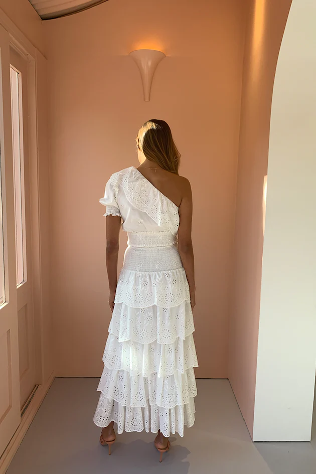 Issy Portrait Skirt in White Eyelet - Image 4