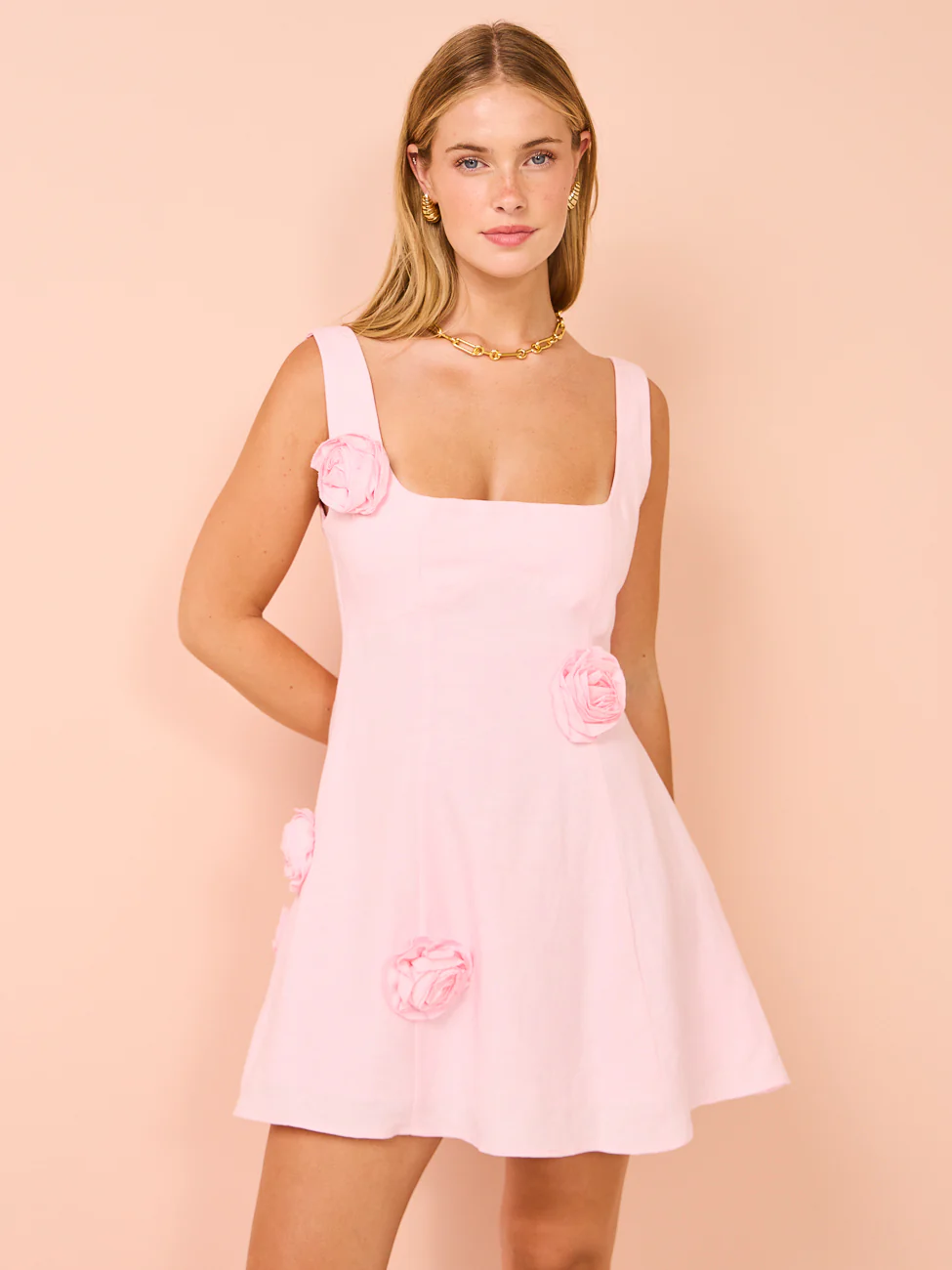 Issy Rose Applique Bodice Mini Dress in Candy Pink
