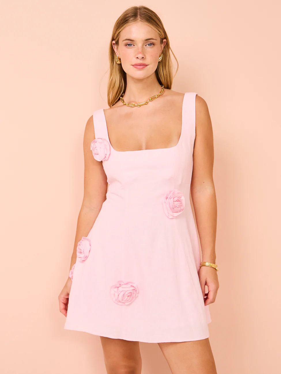 Issy Rose Applique Bodice Mini Dress in Candy Pink - Image 7