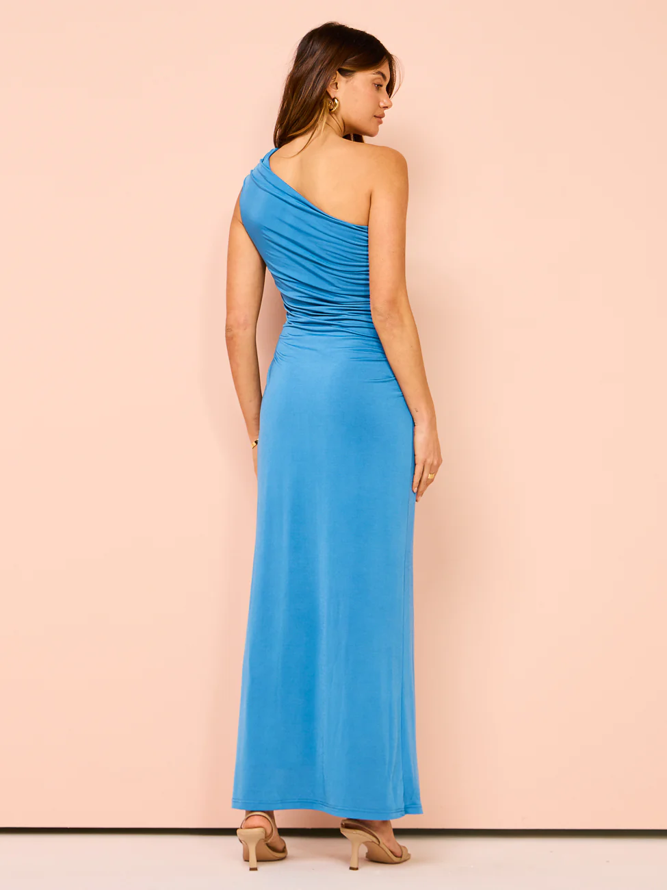 Issy Rouched One Shoulder Maxi Dress in Blue - Image 9