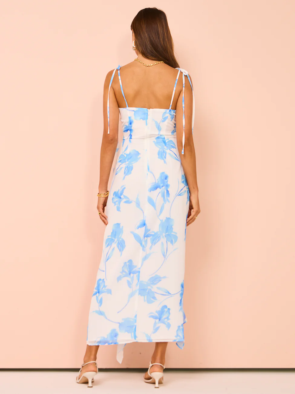 Issy Ruffle Midi Dress in Blue Floral Print - Image 11