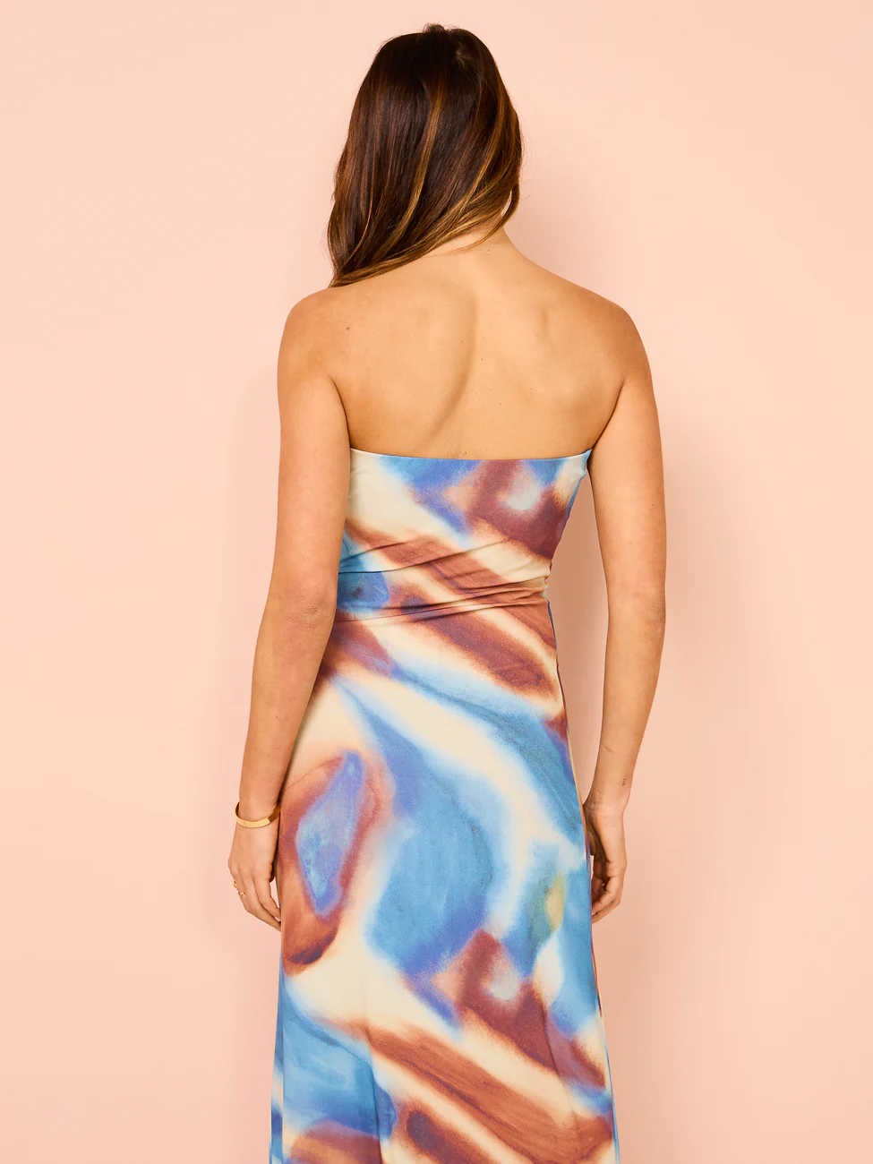 Issy Strapless Maxi Dress in Blue Marble - Image 8