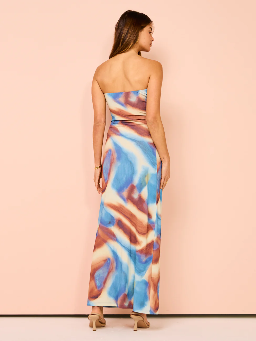 Issy Strapless Maxi Dress in Blue Marble - Image 9