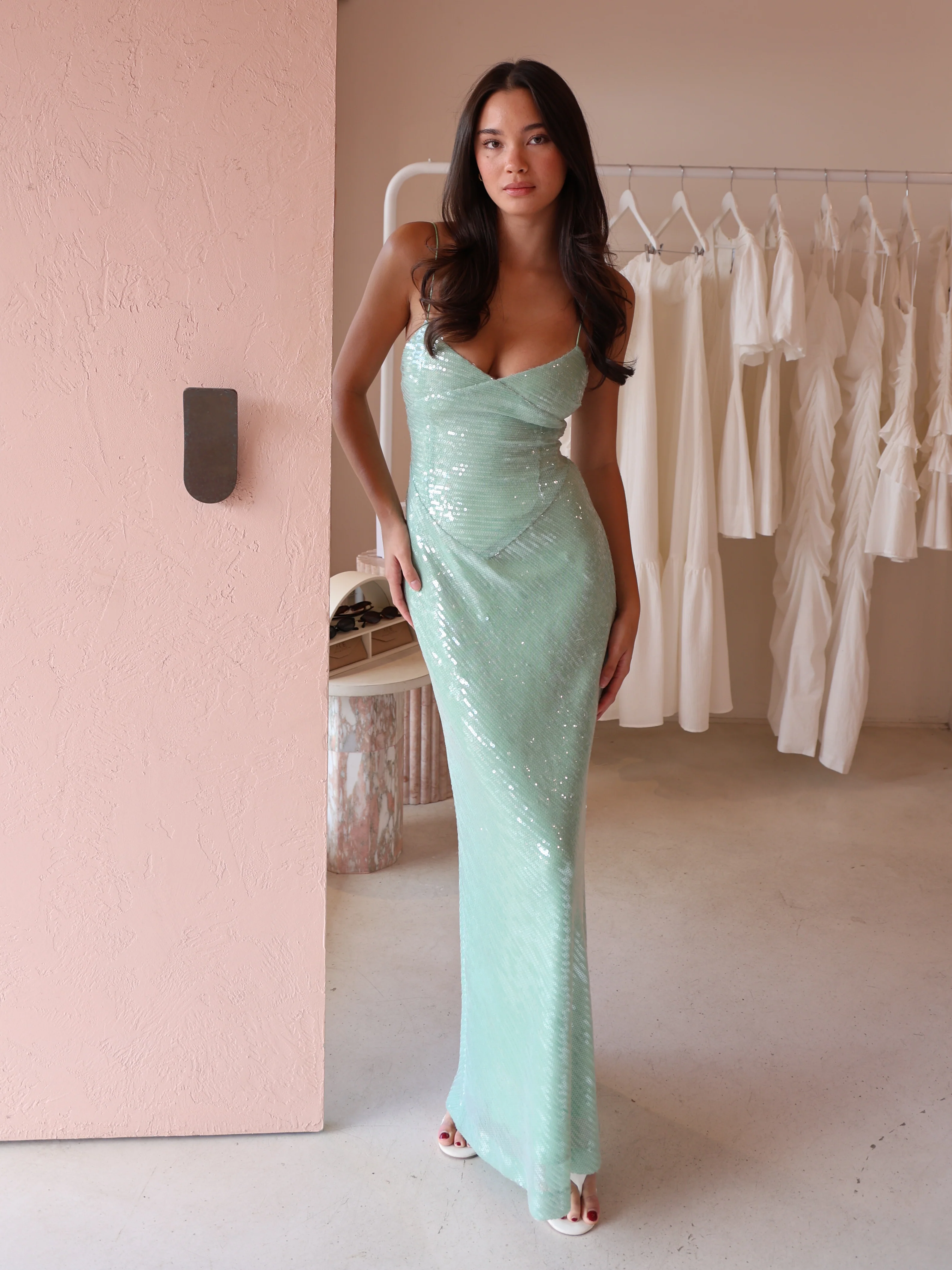 New Romantics Andy Diamond Bodice Maxi Dress in Apple - Image 3