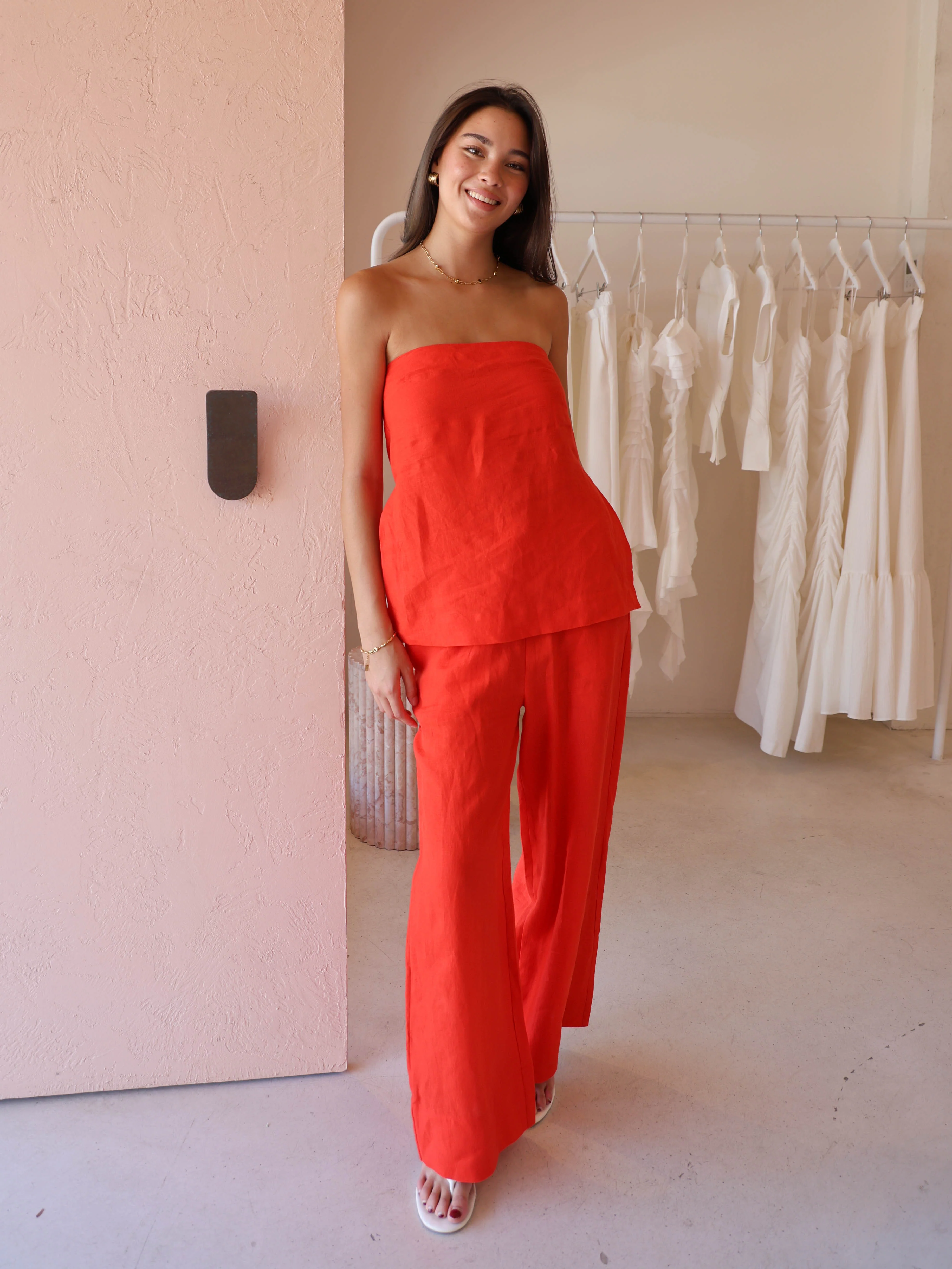 New Romantics Brodie Drawstring Pant in Tangerine - Image 2