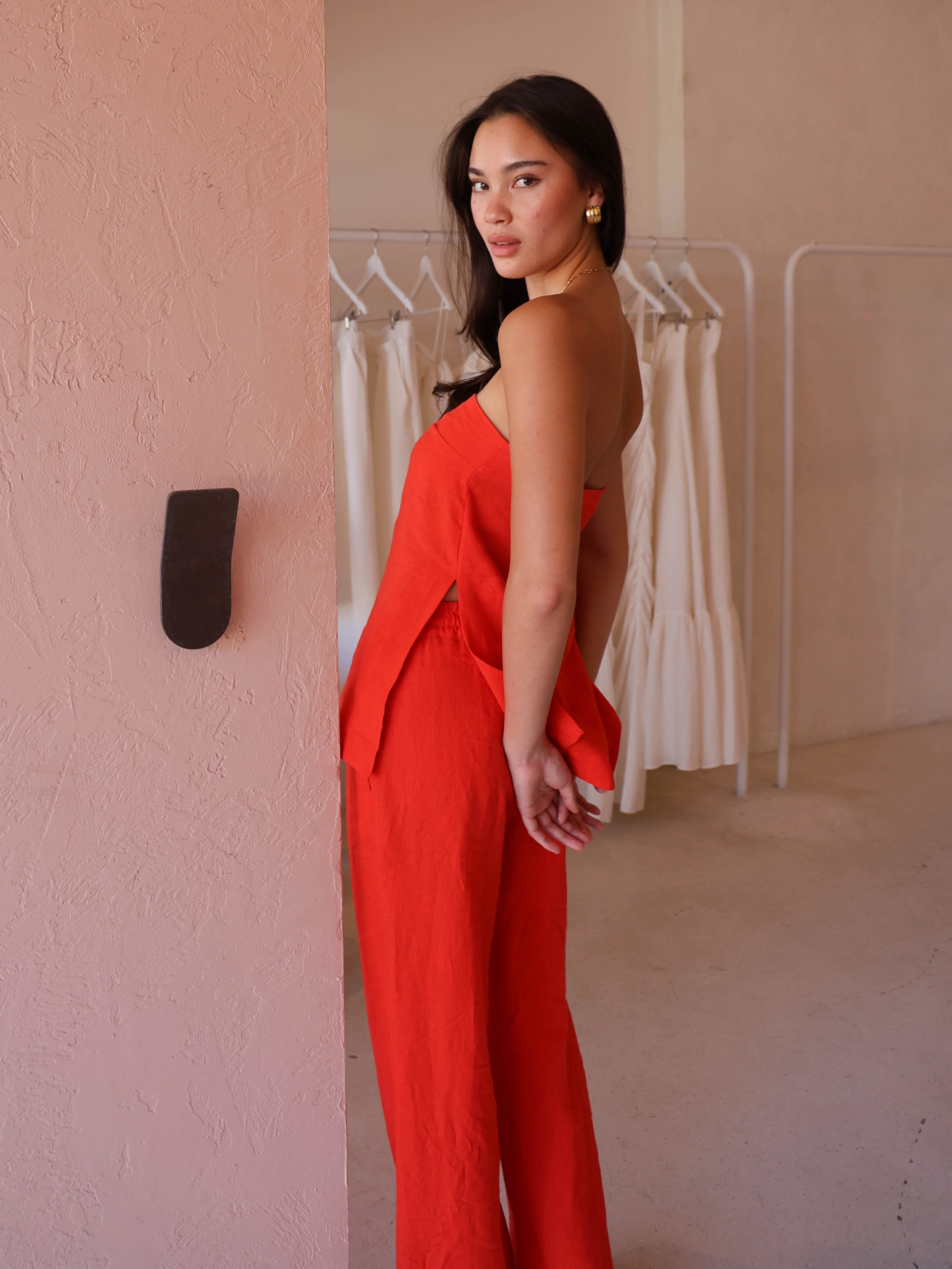 New Romantics Brodie Drawstring Pant in Tangerine - Image 3