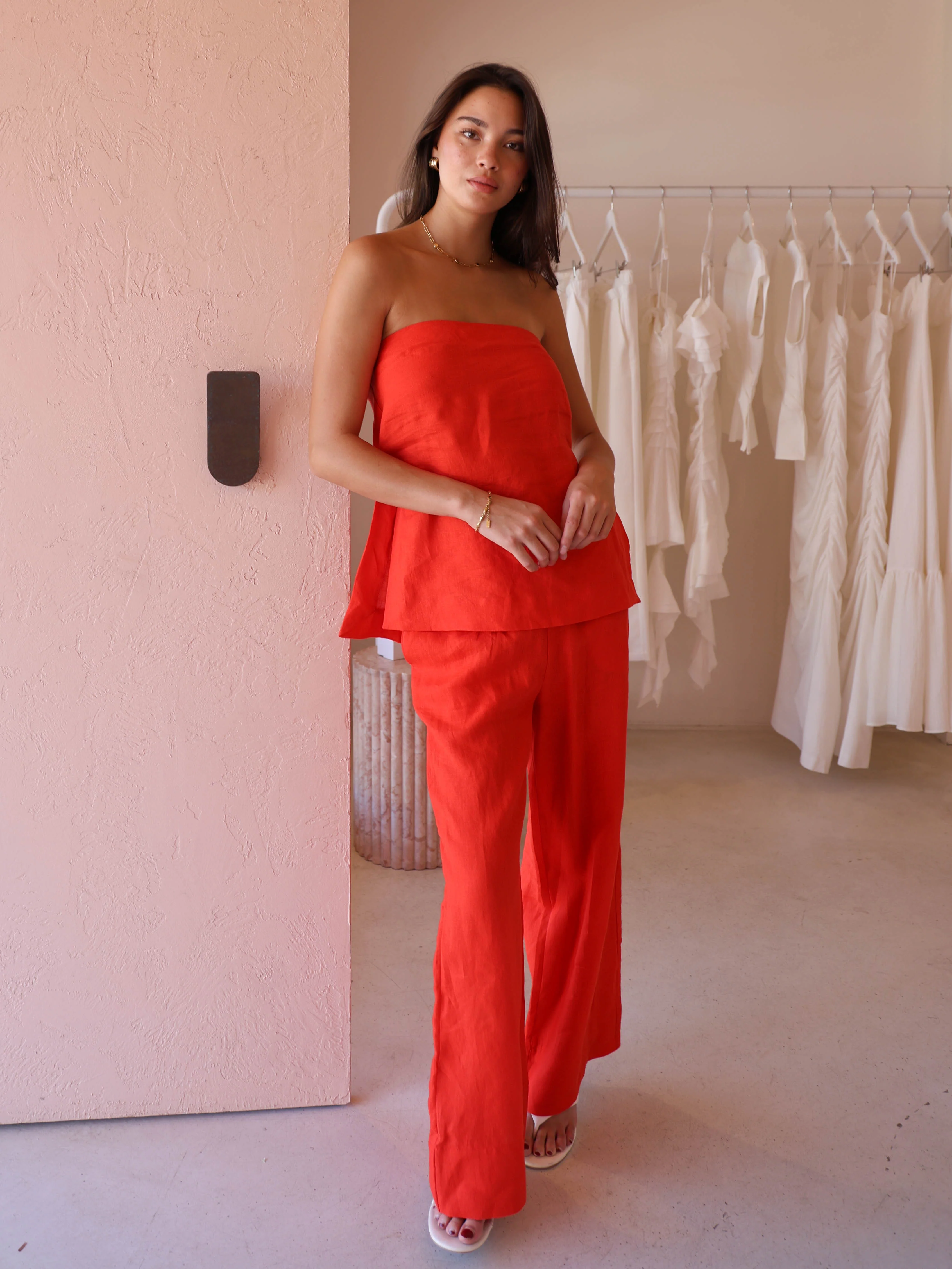New Romantics Brodie Drawstring Pant in Tangerine - Image 4