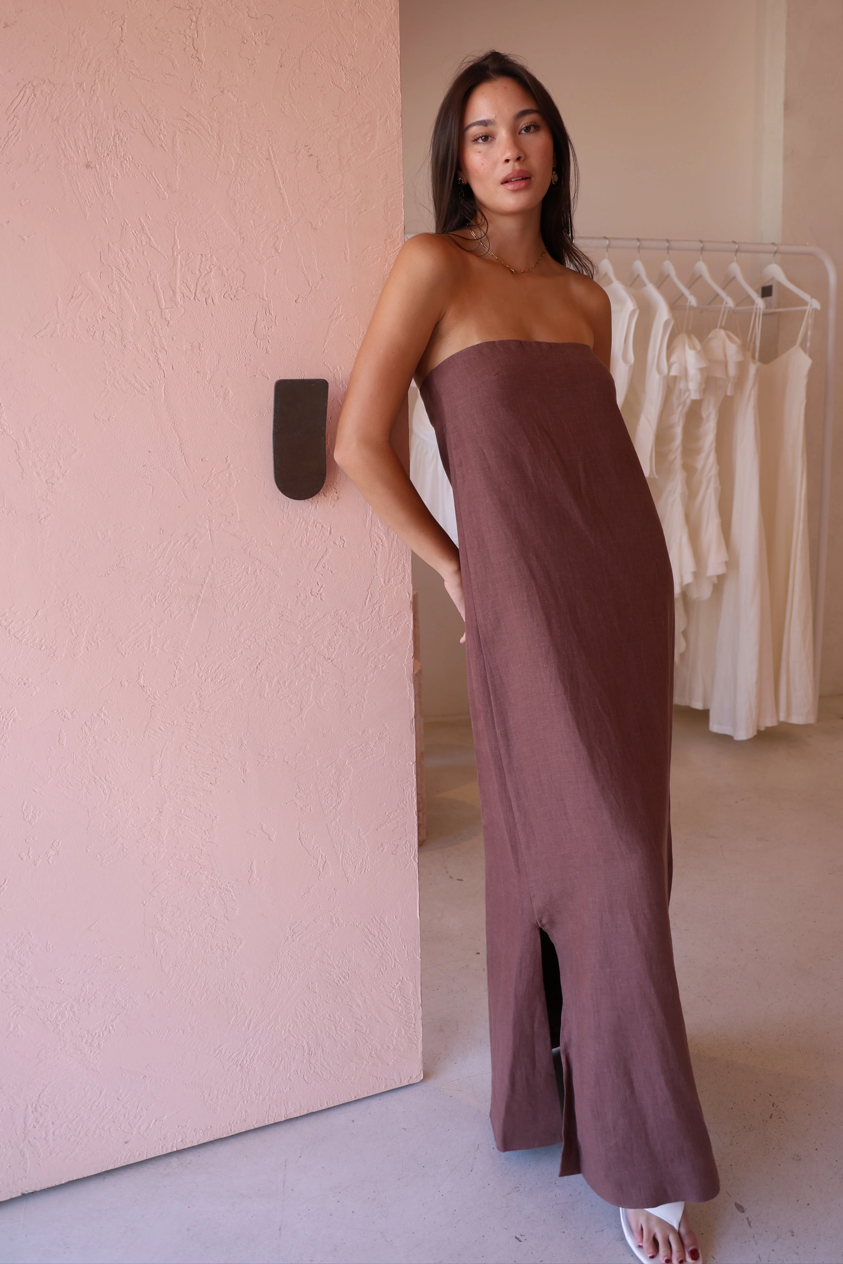 New Romantics Marc Strapless Maxi Dress in Chocolate