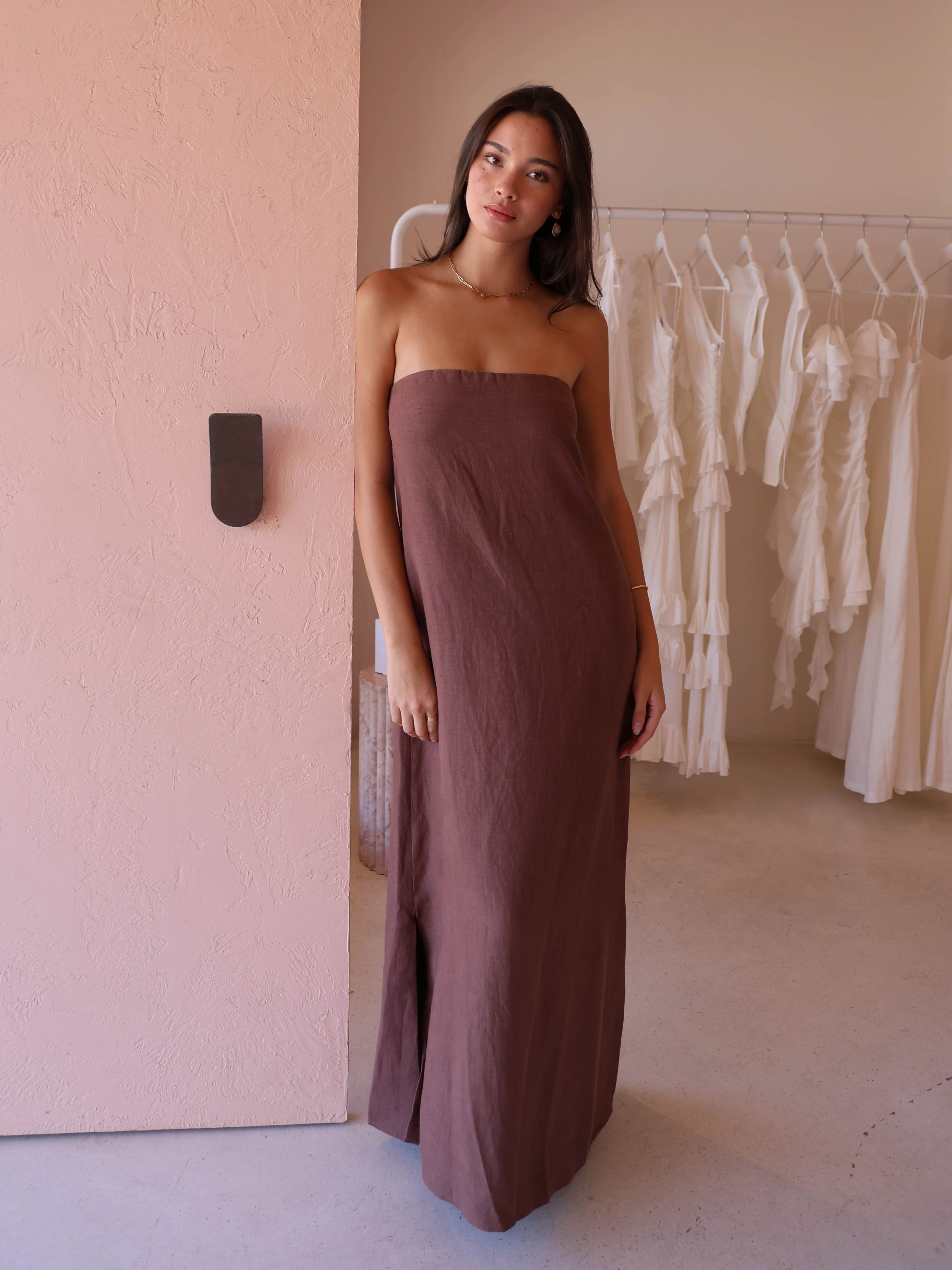 New Romantics Marc Strapless Maxi Dress in Chocolate - Image 3