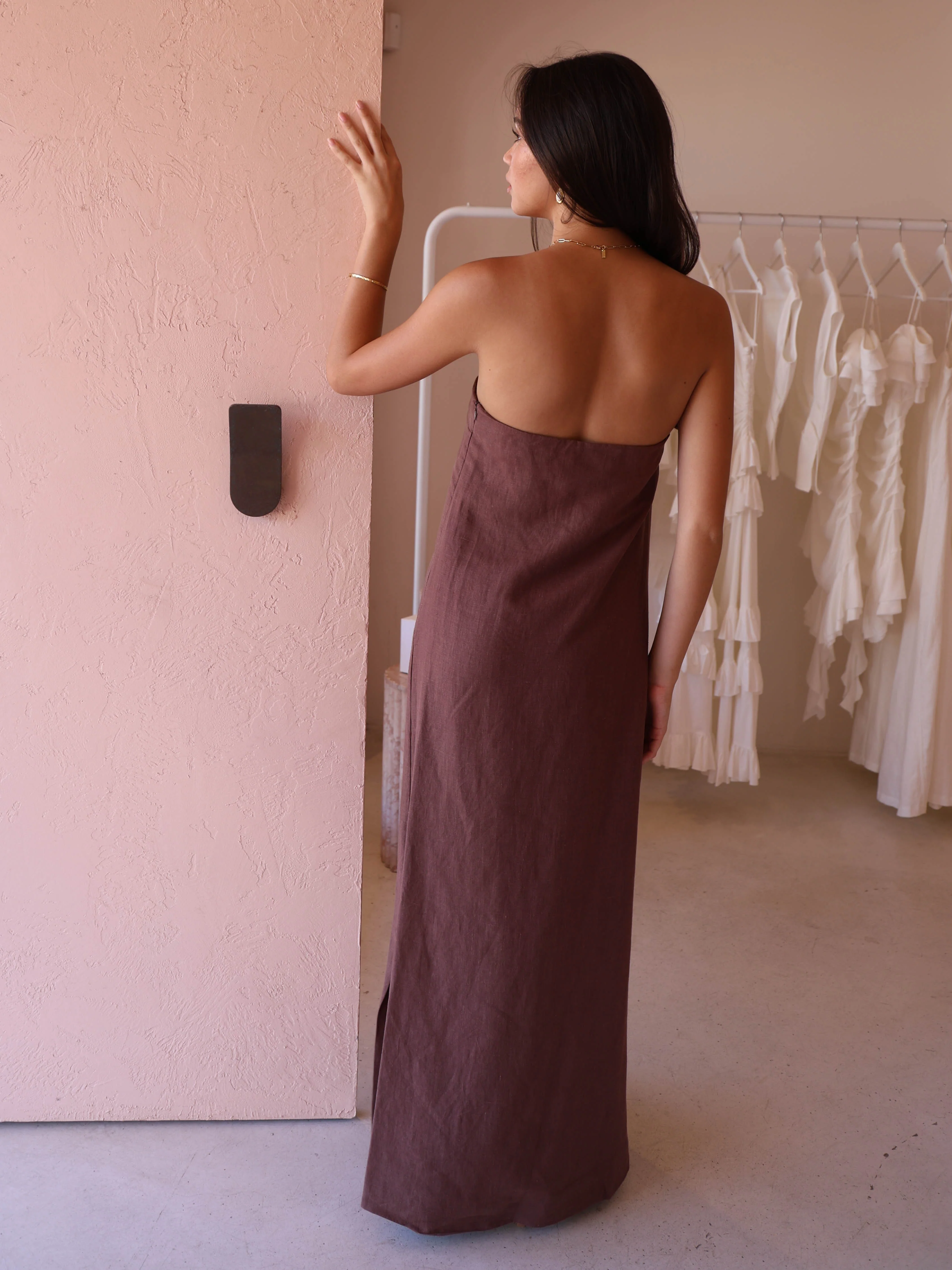 New Romantics Marc Strapless Maxi Dress in Chocolate - Image 4