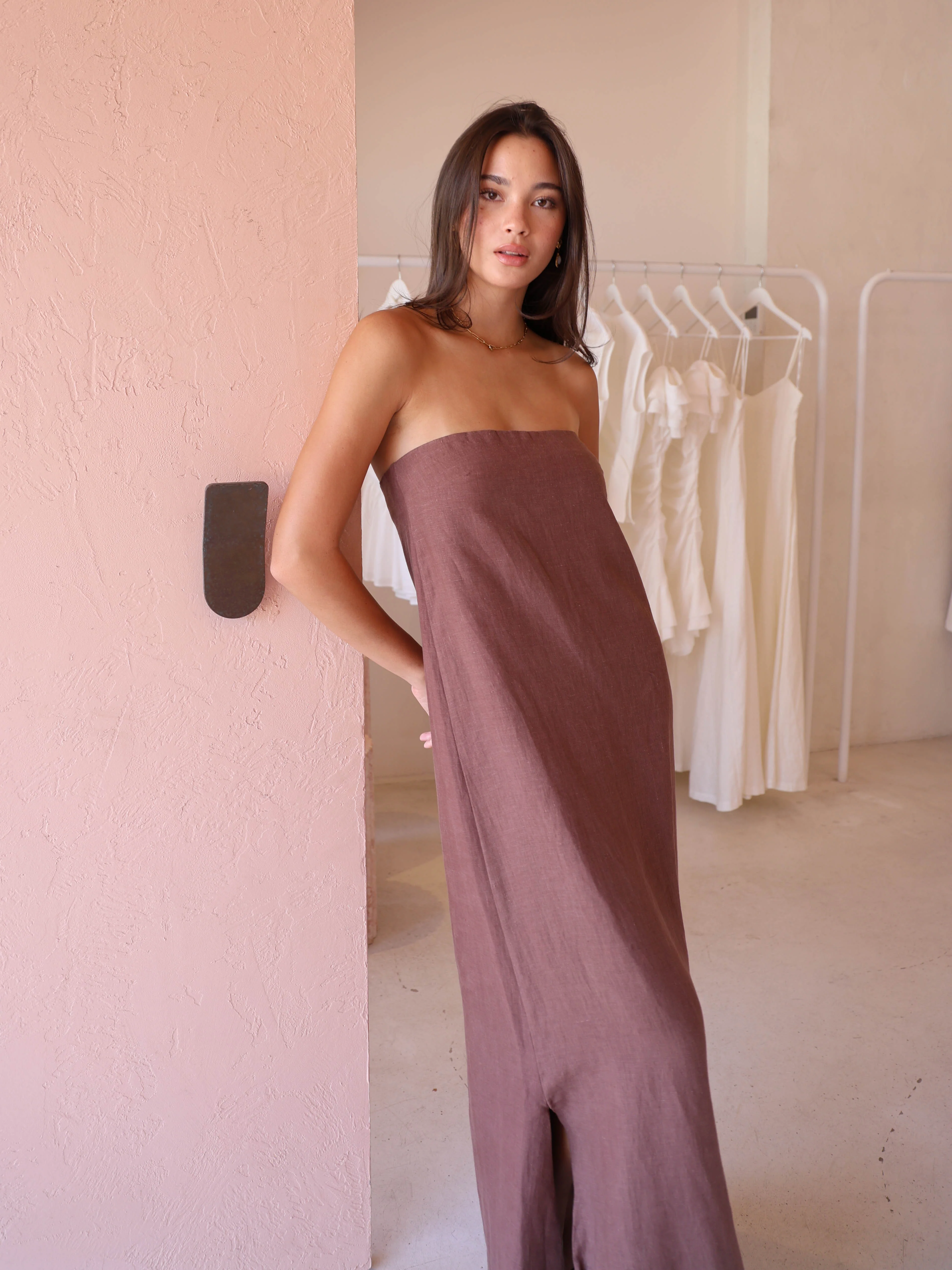 New Romantics Marc Strapless Maxi Dress in Chocolate - Image 7