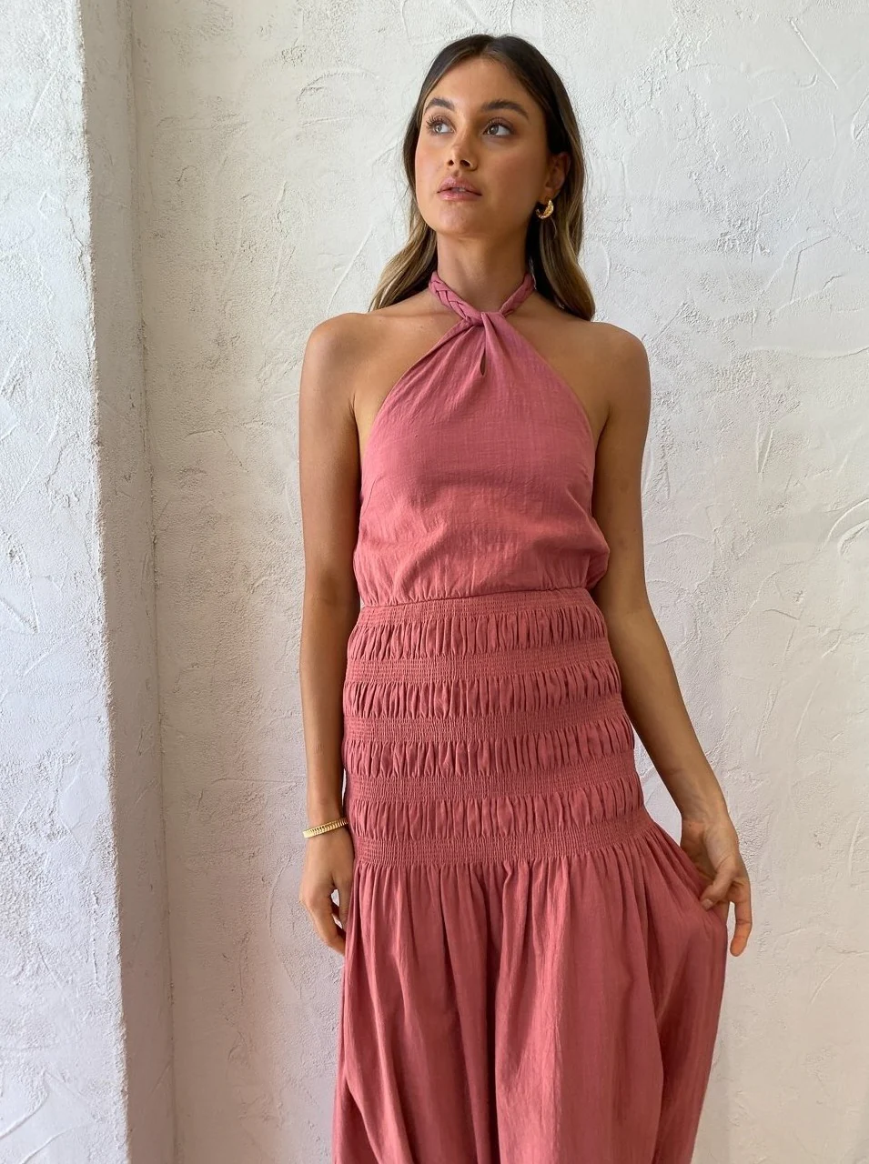 Rose Shirred Maxi Dress in Desert Rose - Image 10